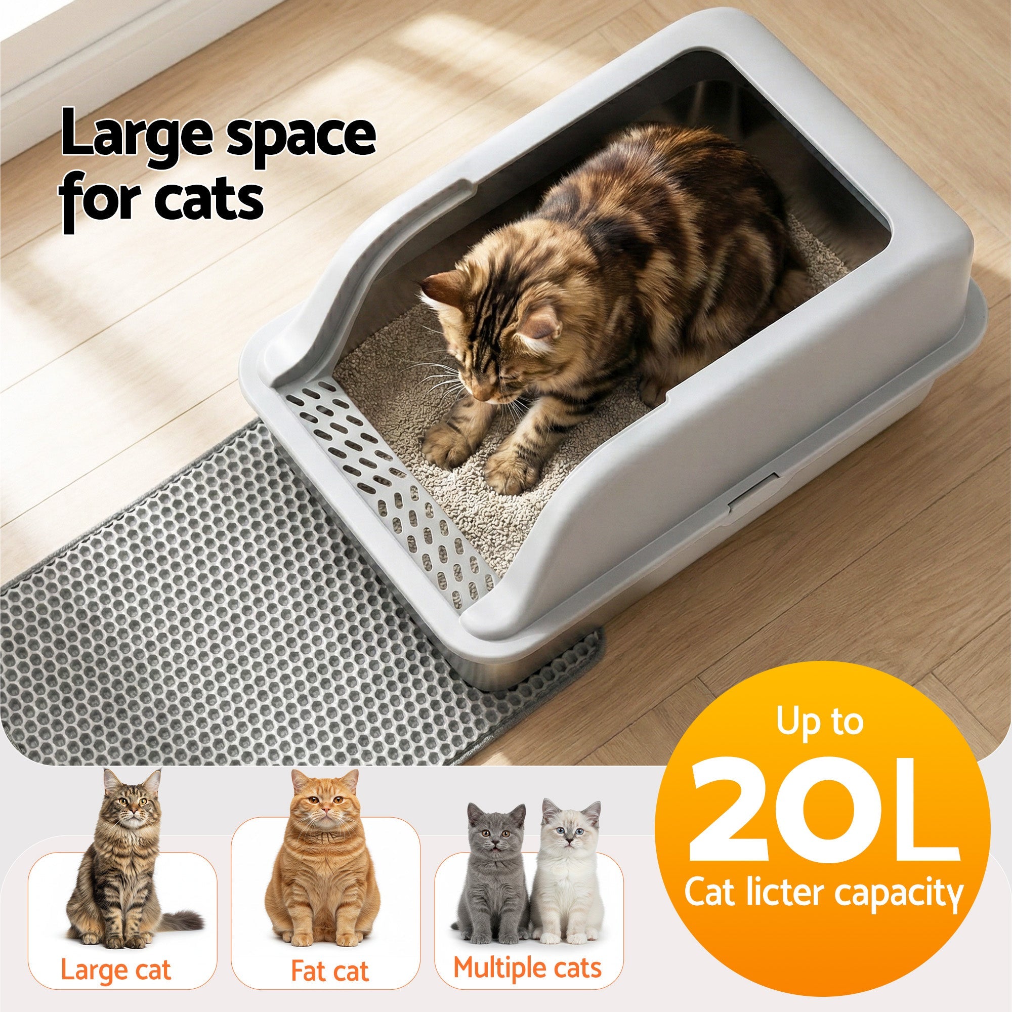 Cat Litter Box Stainless Steel Large Semi - Enclosed Pet Kitty Toilet Grey - Pet Care > Cat Supplies > Cat Litter - Rivercity House & Home Co. (ABN 18 642 972 209) - Affordable Modern Furniture Australia