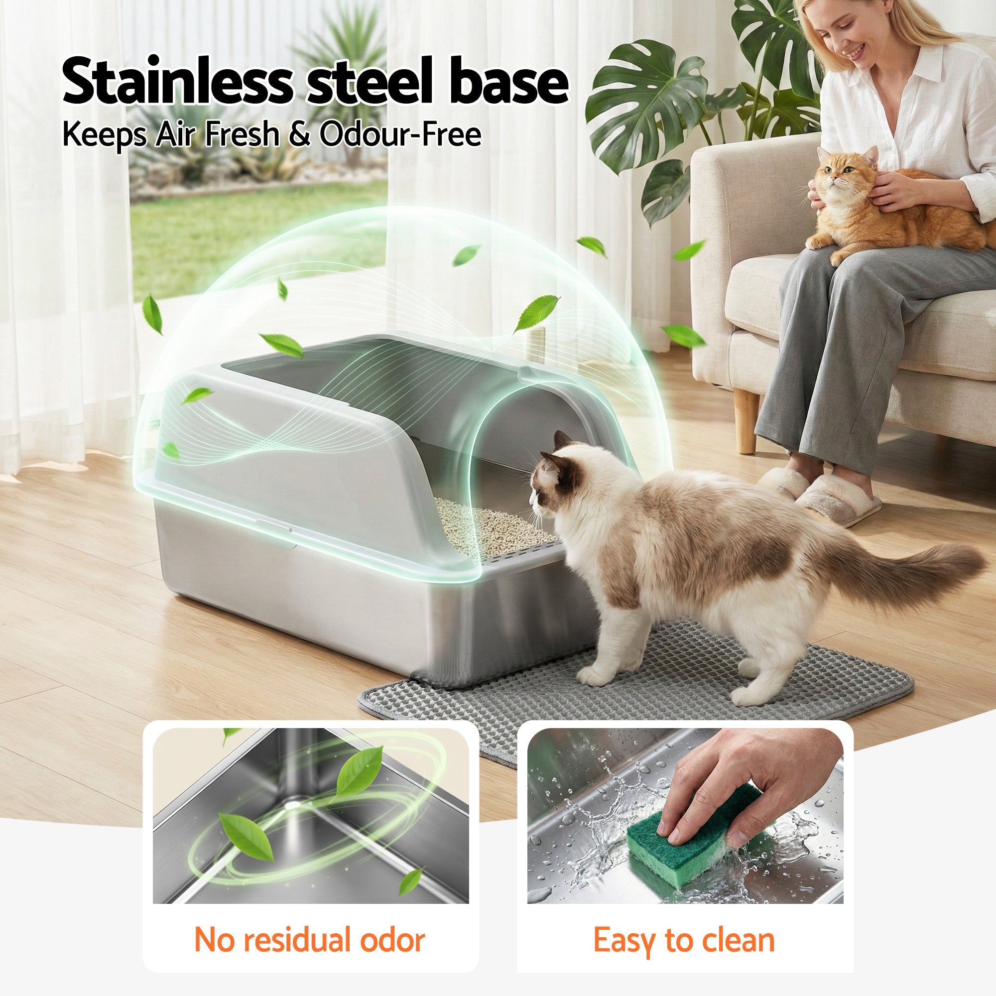 Cat Litter Box Stainless Steel Large Semi - Enclosed Pet Kitty Toilet Grey - Pet Care > Cat Supplies > Cat Litter - Rivercity House & Home Co. (ABN 18 642 972 209) - Affordable Modern Furniture Australia