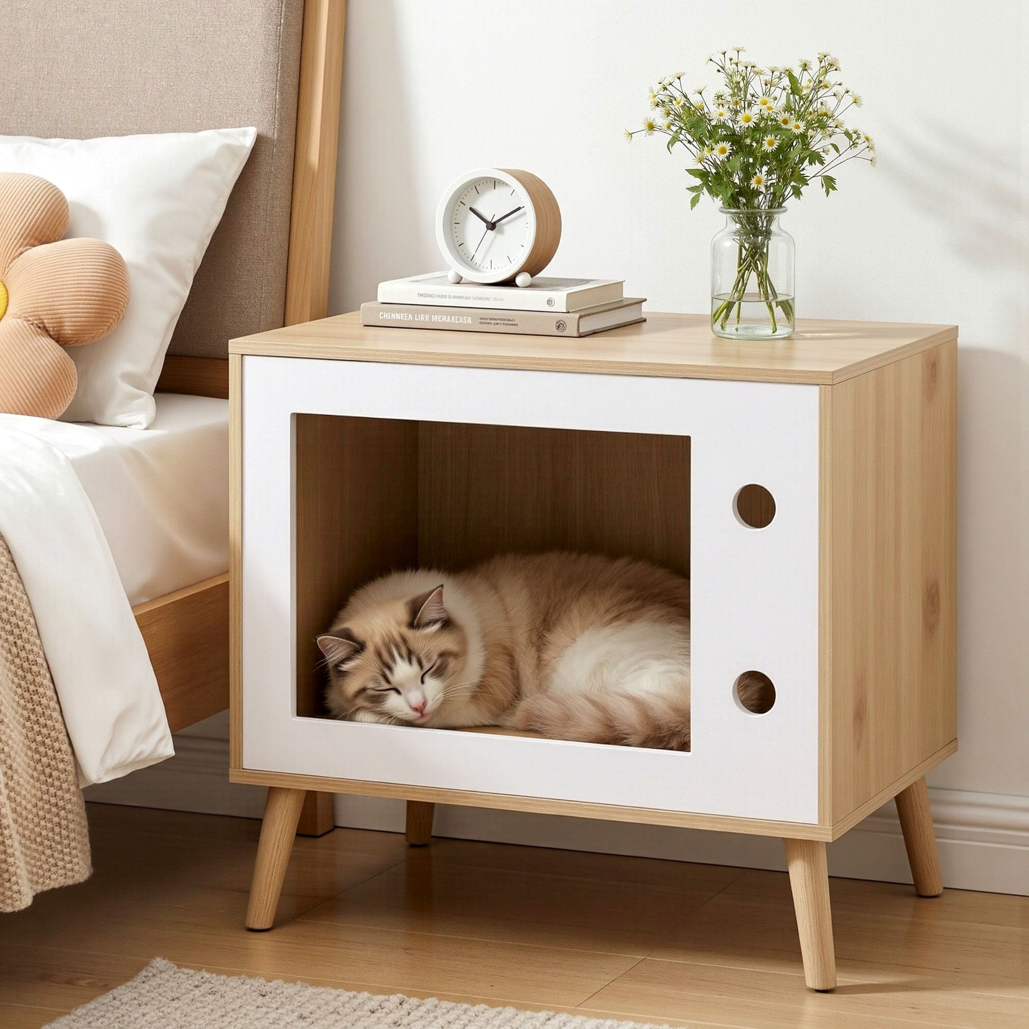 Cat Nest Bedside Table Solid Wood 60cm - Furniture > Bedroom > Bedside Tables - Rivercity House & Home Co. (ABN 18 642 972 209) - Affordable Modern Furniture Australia