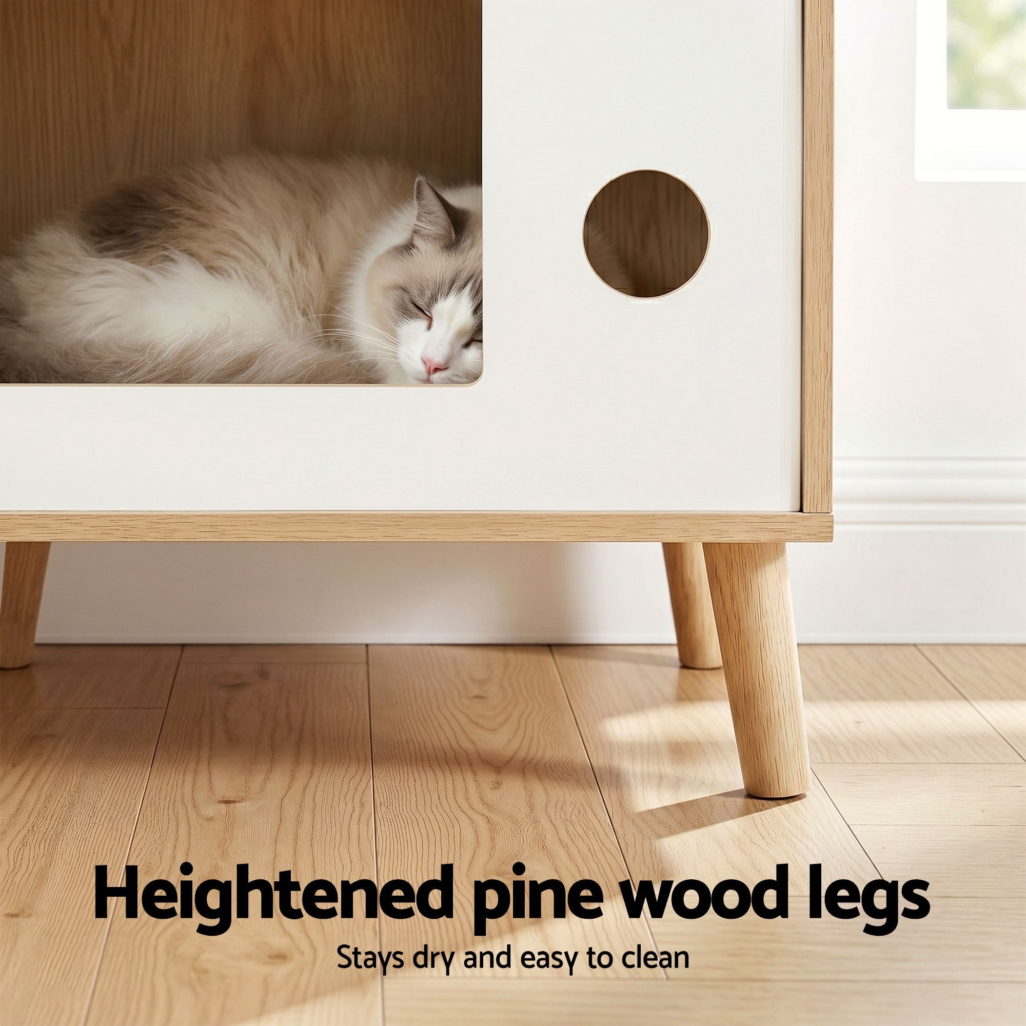 Cat Nest Bedside Table Solid Wood 60cm - Furniture > Bedroom > Bedside Tables - Rivercity House & Home Co. (ABN 18 642 972 209) - Affordable Modern Furniture Australia
