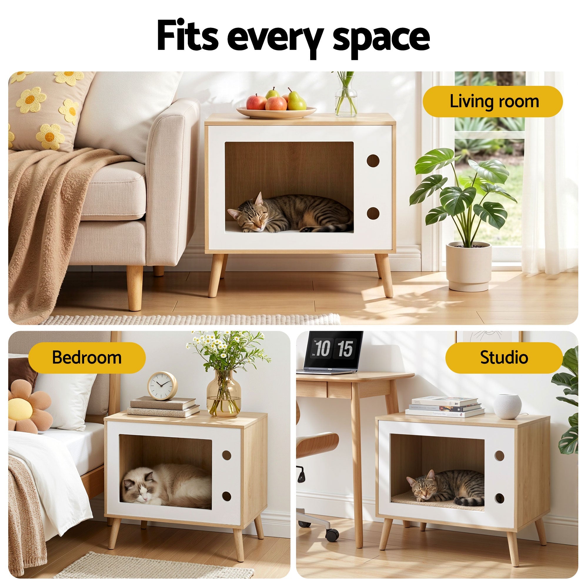 Cat Nest Bedside Table Solid Wood 60cm - Furniture > Bedroom > Bedside Tables - Rivercity House & Home Co. (ABN 18 642 972 209) - Affordable Modern Furniture Australia