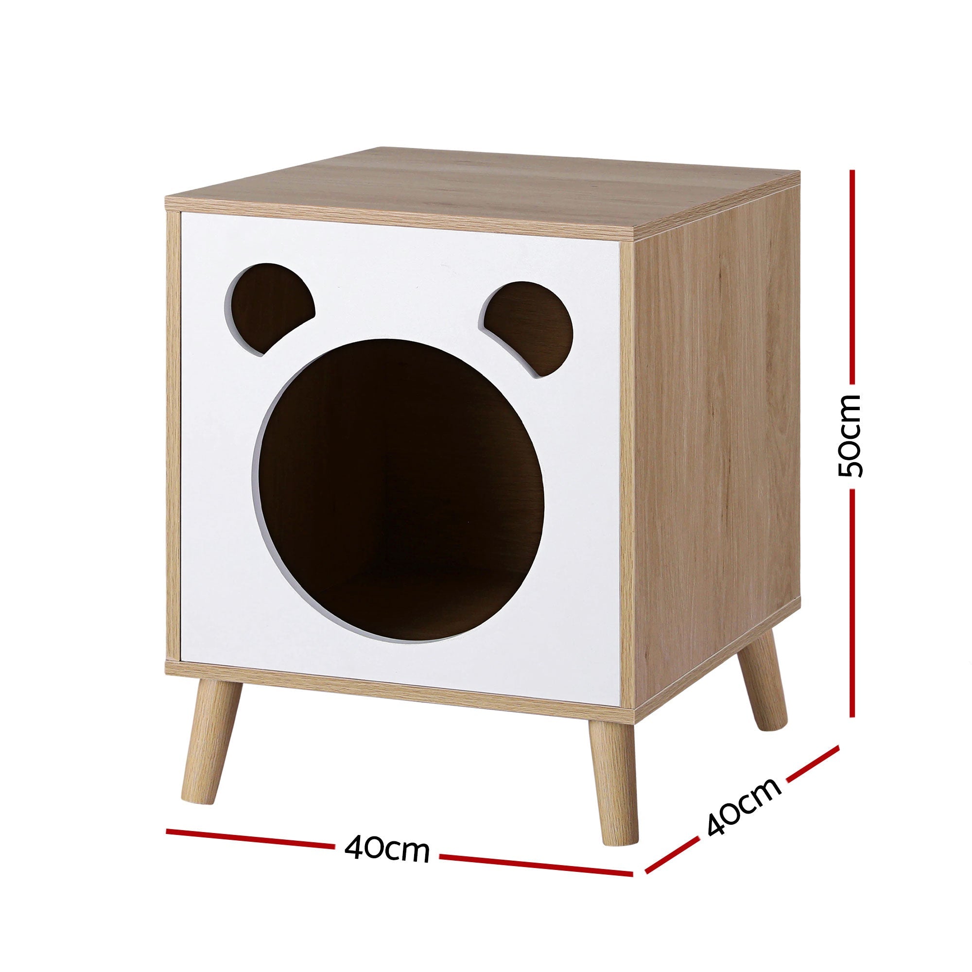 Cat Nest Bedside Table Solid Wood - Pine & White - Furniture > Bedroom > Bedside Tables - Rivercity House & Home Co. (ABN 18 642 972 209) - Affordable Modern Furniture Australia