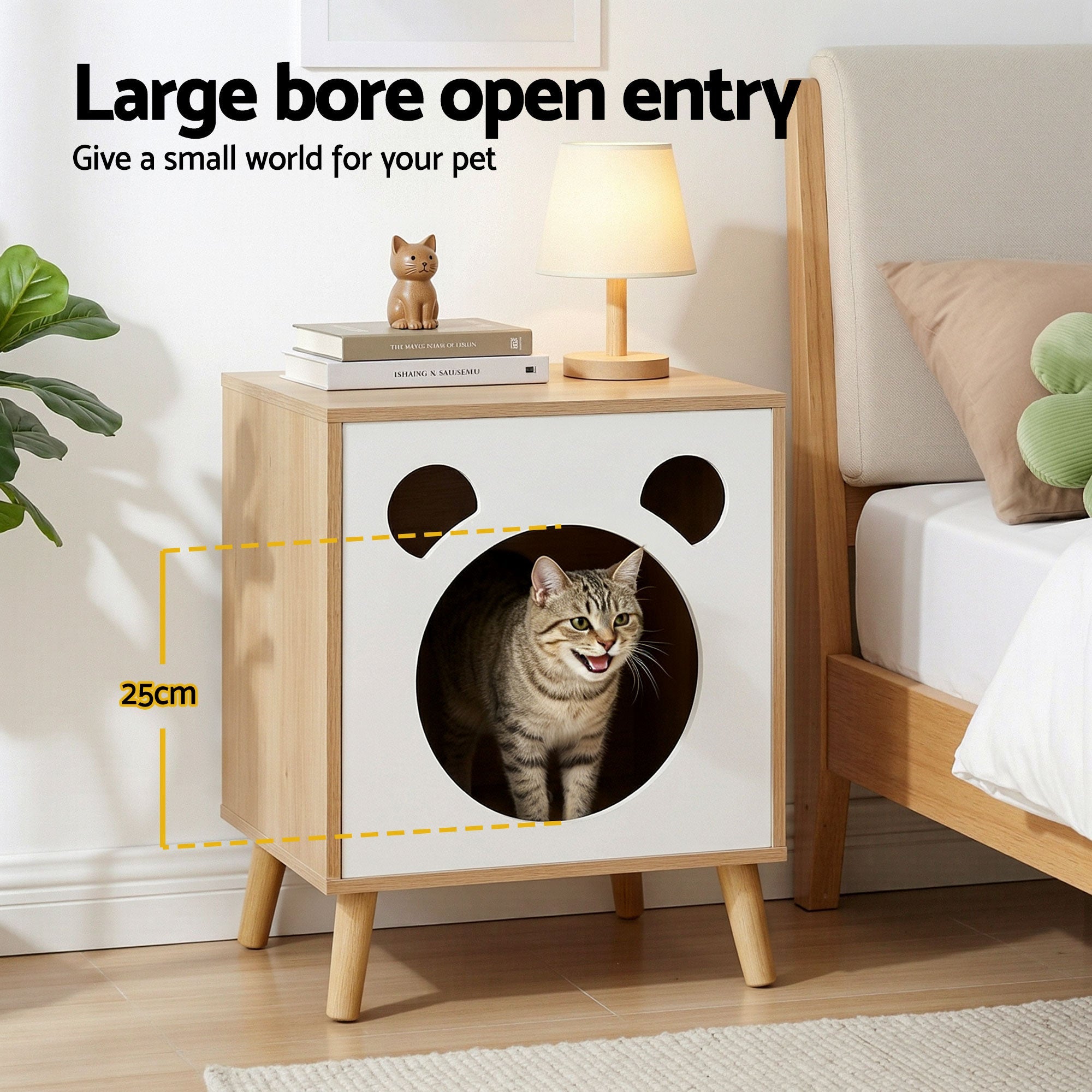 Cat Nest Bedside Table Solid Wood - Pine & White - Furniture > Bedroom > Bedside Tables - Rivercity House & Home Co. (ABN 18 642 972 209) - Affordable Modern Furniture Australia
