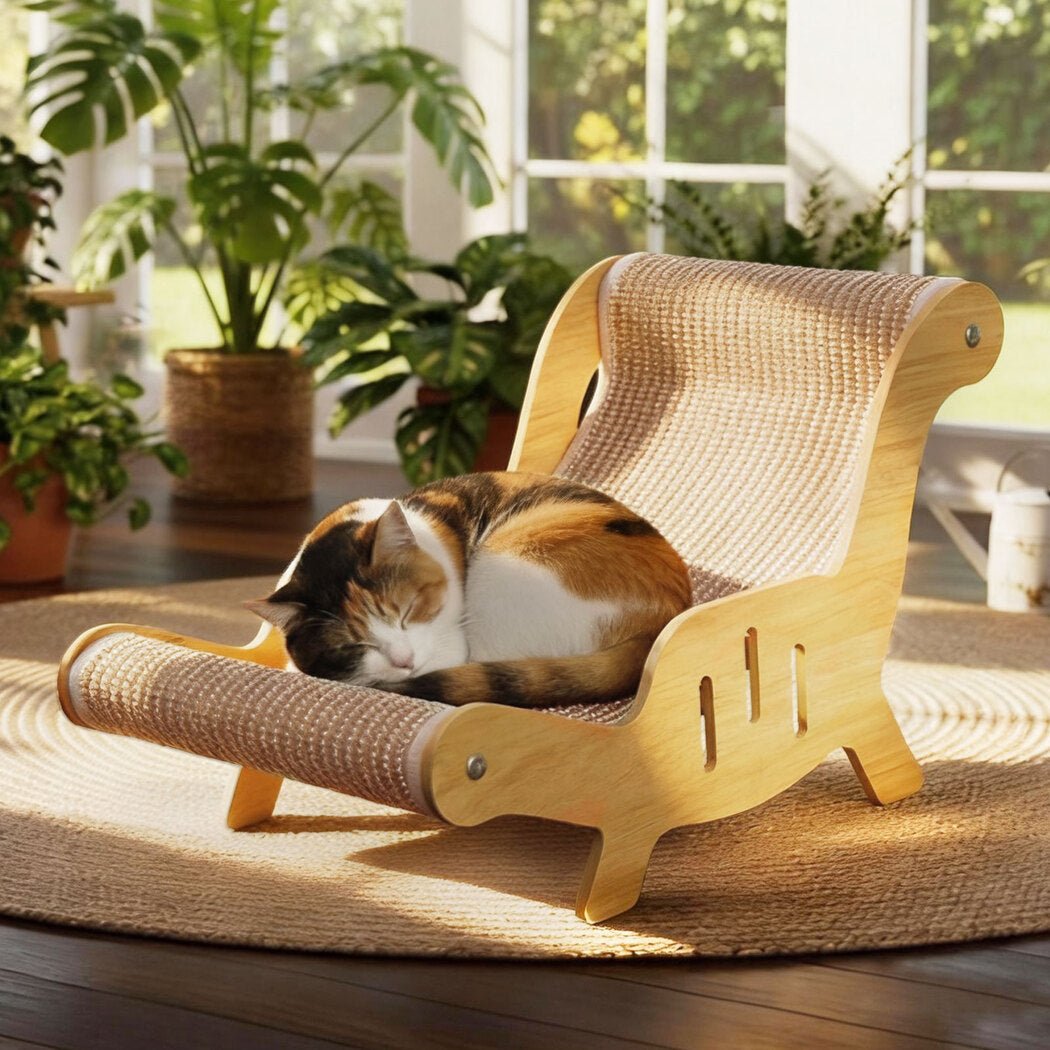 Cat Scratcher and Bed Lounge Chair with Scratching Pad - Light Wood & Brown - Rivercity House & Home Co. (ABN 18 642 972 209) - Affordable Modern Furniture Australia