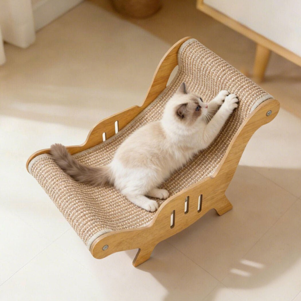 Cat Scratcher and Bed Lounge Chair with Scratching Pad - Light Wood & Brown - Rivercity House & Home Co. (ABN 18 642 972 209) - Affordable Modern Furniture Australia