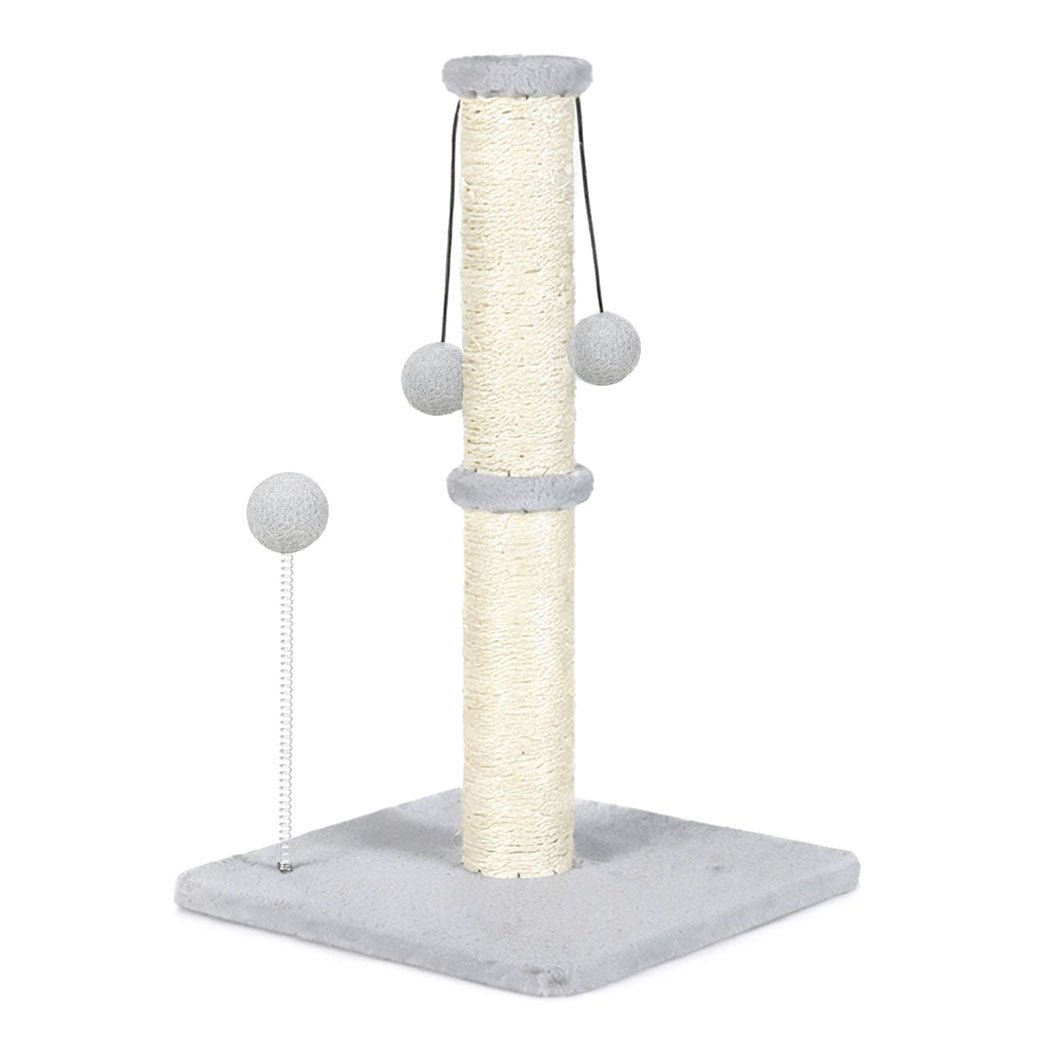 Cat Scratcher Tower Scratching Post with Plush Balls - Light Grey - Rivercity House & Home Co. (ABN 18 642 972 209) - Affordable Modern Furniture Australia