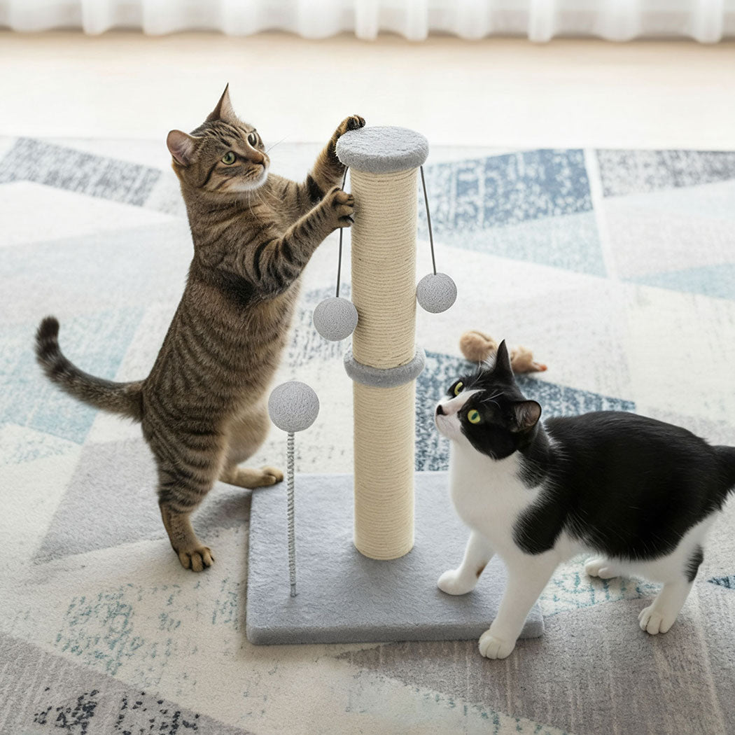 Cat Scratcher Tower Scratching Post with Plush Balls - Light Grey - Rivercity House & Home Co. (ABN 18 642 972 209) - Affordable Modern Furniture Australia