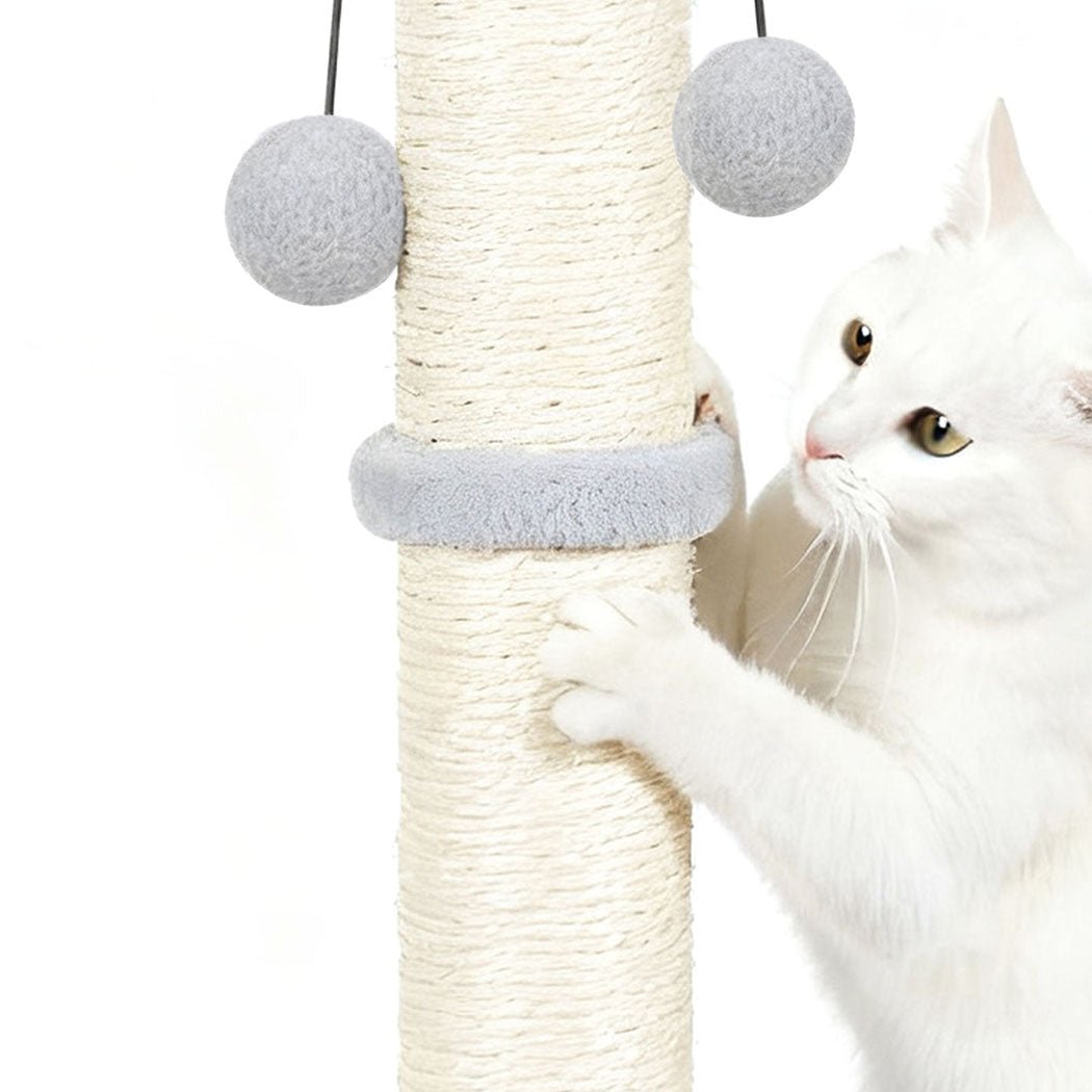 Cat Scratcher Tower Scratching Post with Plush Balls - Light Grey - Rivercity House & Home Co. (ABN 18 642 972 209) - Affordable Modern Furniture Australia