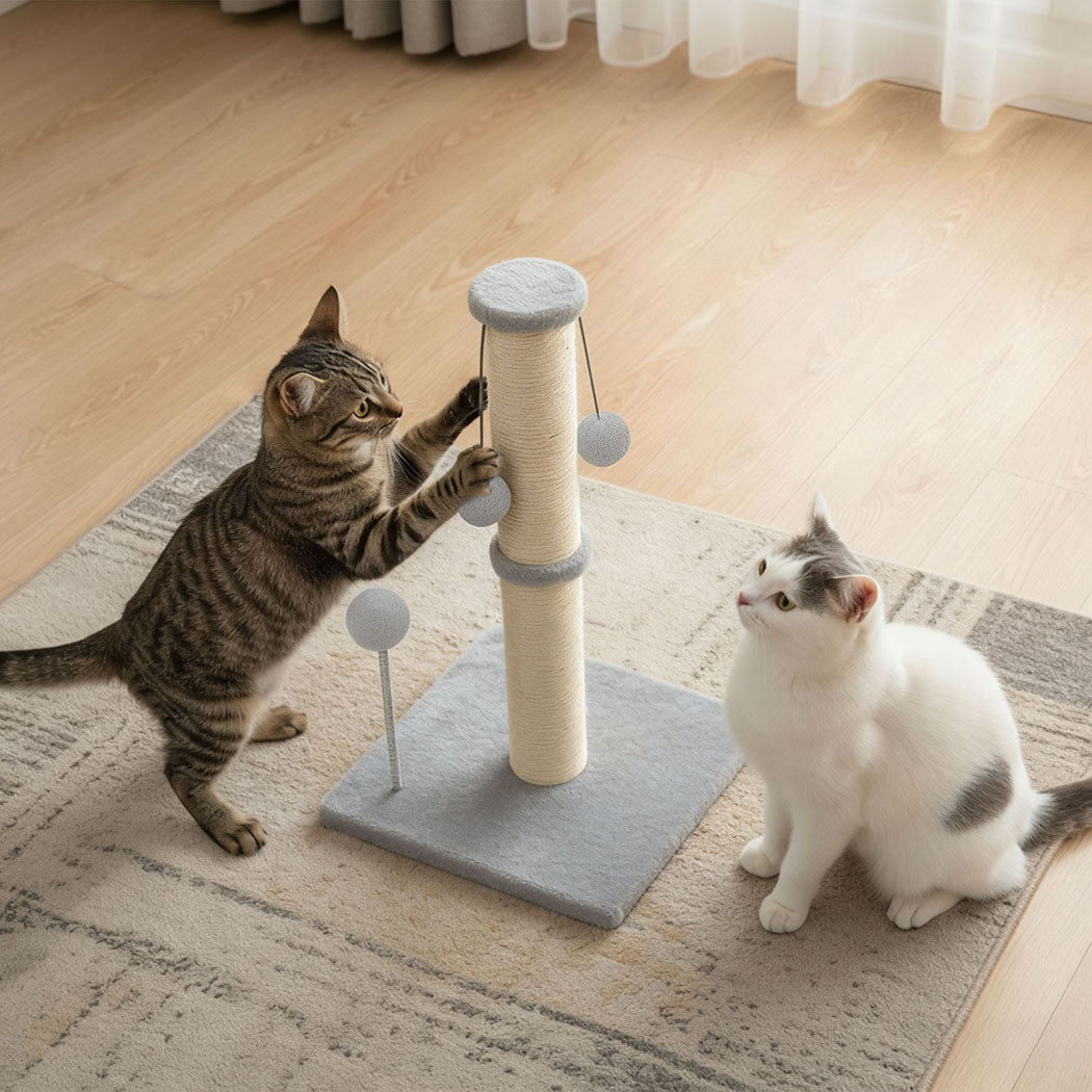 Cat Scratcher Tower Scratching Post with Plush Balls - Light Grey - Rivercity House & Home Co. (ABN 18 642 972 209) - Affordable Modern Furniture Australia