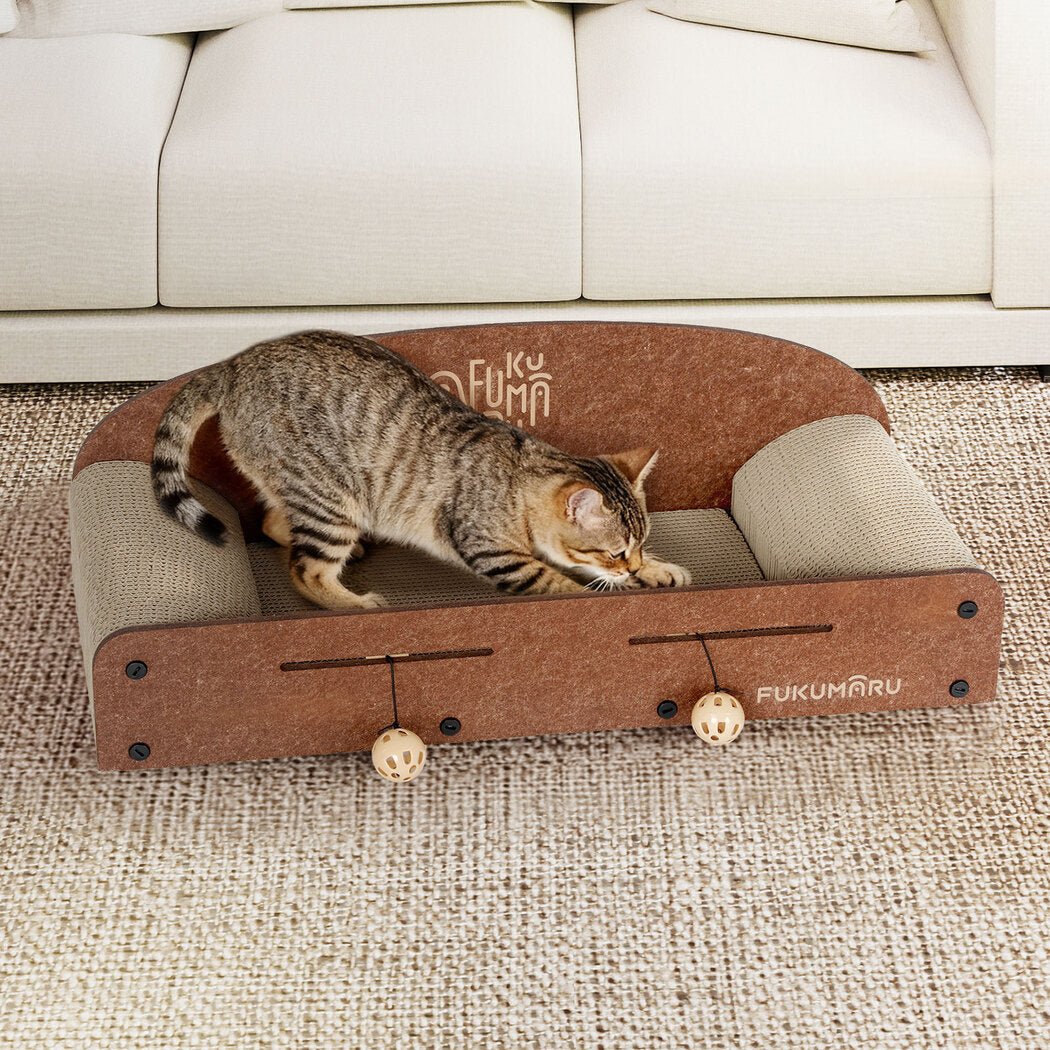 Cat Scratching Board with 2 Bell Balls - Brown - Rivercity House & Home Co. (ABN 18 642 972 209) - Affordable Modern Furniture Australia