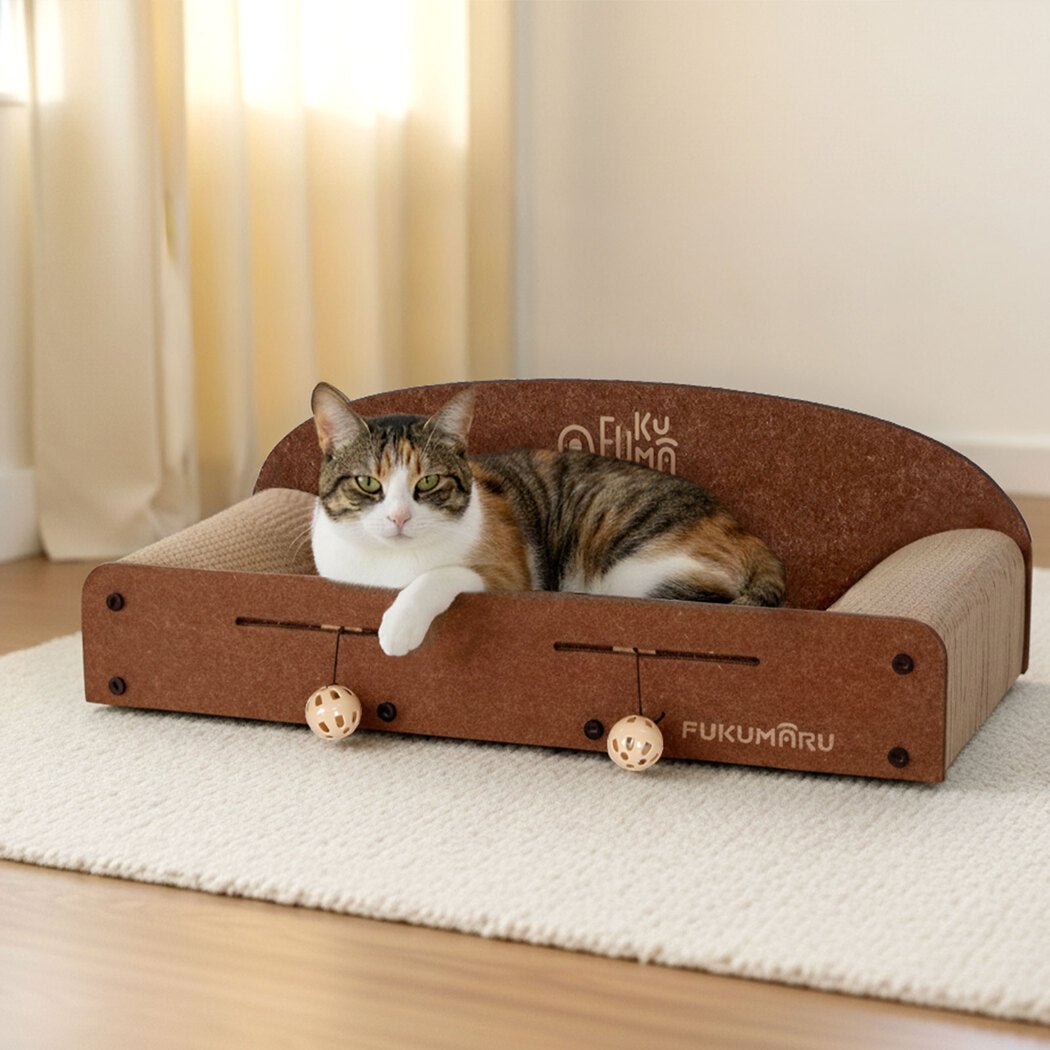 Cat Scratching Board with 2 Bell Balls - Brown - Rivercity House & Home Co. (ABN 18 642 972 209) - Affordable Modern Furniture Australia