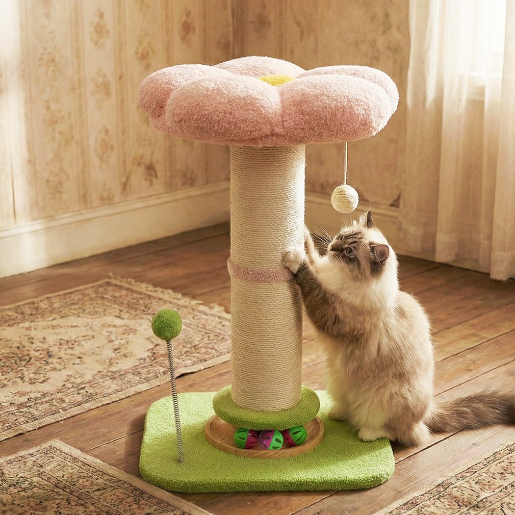 Cat Scratching Post and Tree Tower 61.5cm with Flower Platform - Pink or Green - Rivercity House & Home Co. (ABN 18 642 972 209) - Affordable Modern Furniture Australia