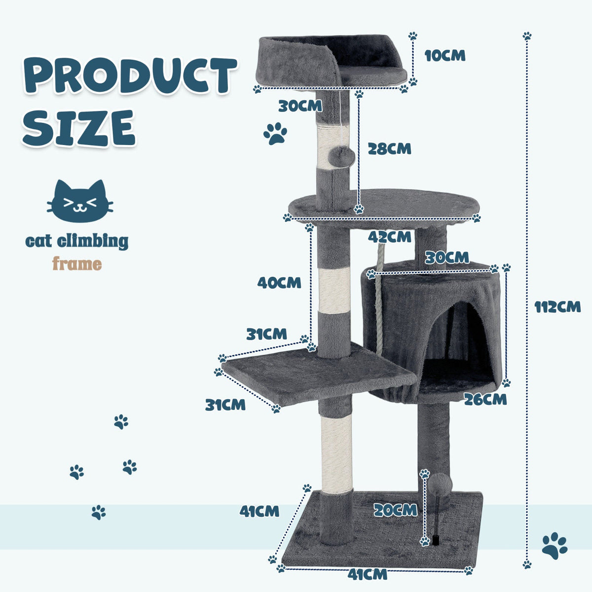 Cat Tower Tree Scratching Post 112cm Condo - Dark Grey - Pet Care > Cat Supplies > Cat Scratching Posts - Rivercity House & Home Co. (ABN 18 642 972 209) - Affordable Modern Furniture Australia