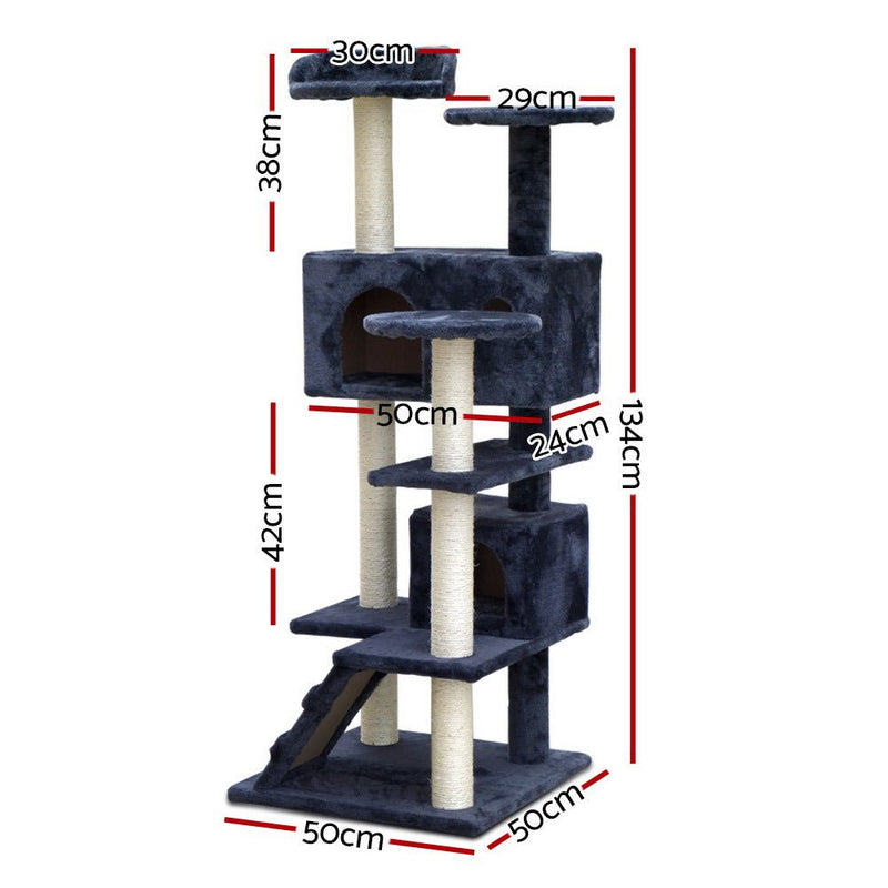 Cat Tree 134cm Trees Scratching Post Scratcher Tower Condo House Furniture Wood Grey - Pet Care > Cat Supplies - Rivercity House & Home Co. (ABN 18 642 972 209) - Affordable Modern Furniture Australia