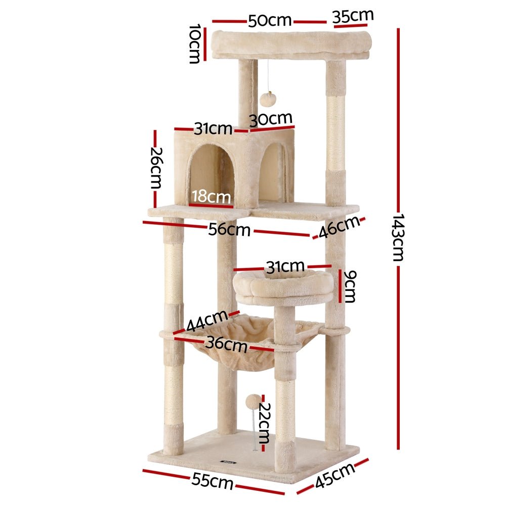 Cat Tree 143cm Tower Scratching Post Trees Scratcher Condo House Beige - Pet Care > Cat Supplies > Cat Scratchers - Rivercity House & Home Co. (ABN 18 642 972 209) - Affordable Modern Furniture Australia