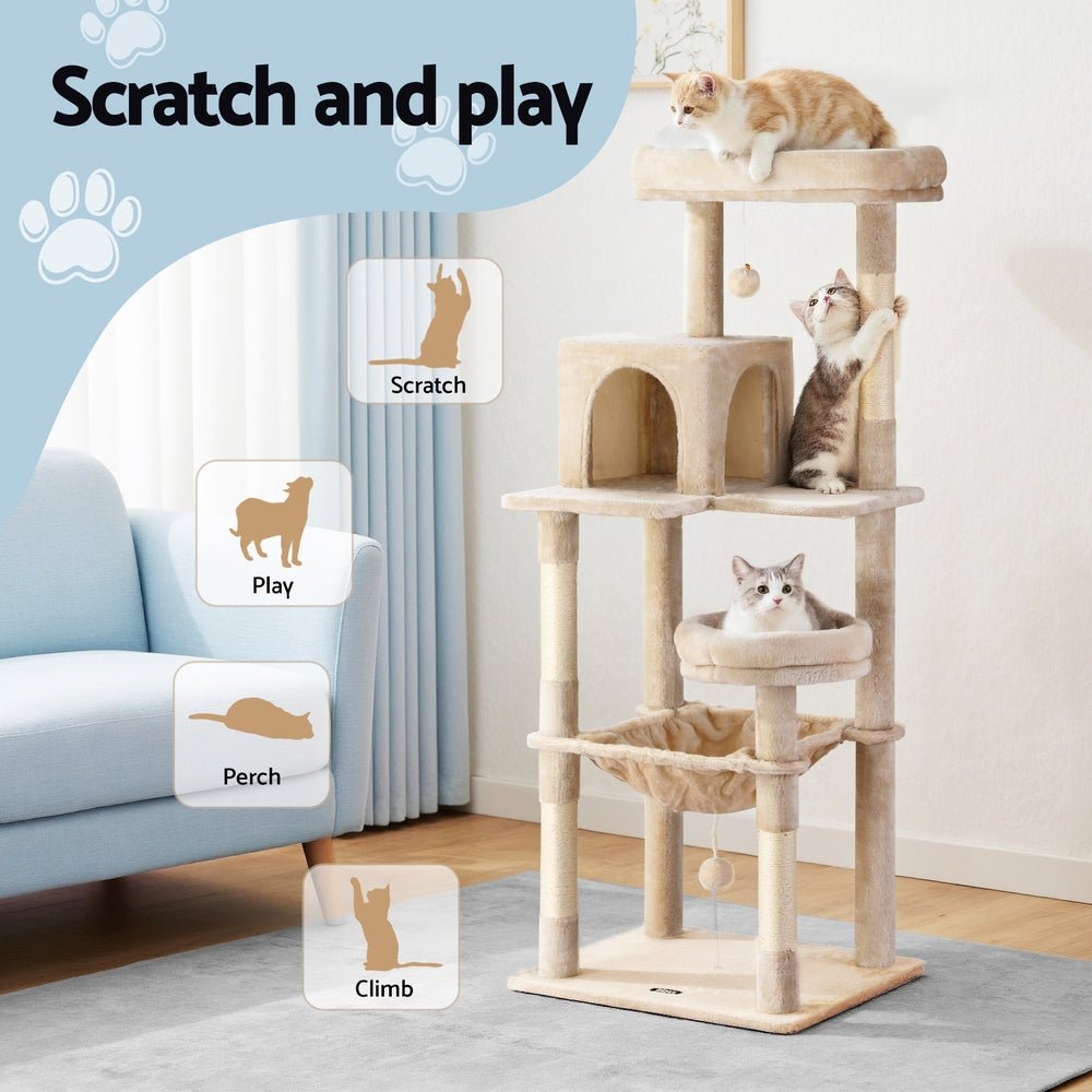 Cat Tree 143cm Tower Scratching Post Trees Scratcher Condo House Beige - Pet Care > Cat Supplies > Cat Scratchers - Rivercity House & Home Co. (ABN 18 642 972 209) - Affordable Modern Furniture Australia