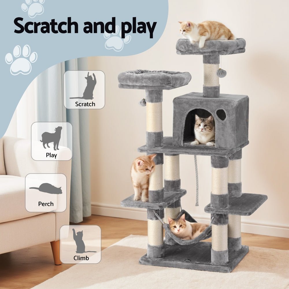 Cat Tree 145cm Tower Scratching Post Trees Scratcher Condo House Light Grey - Pet Care > Cat Supplies > Cat Scratchers - Rivercity House & Home Co. (ABN 18 642 972 209) - Affordable Modern Furniture Australia