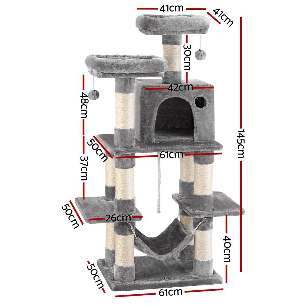 Cat Tree 145cm Tower Scratching Post Trees Scratcher Condo House Light Grey - Pet Care > Cat Supplies > Cat Scratchers - Rivercity House & Home Co. (ABN 18 642 972 209) - Affordable Modern Furniture Australia