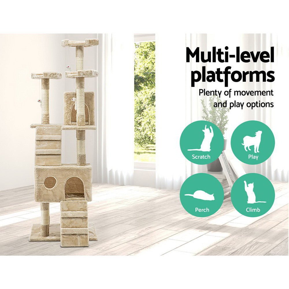 Cat Tree 180cm Trees Scratching Post Scratcher Tower Condo House Furniture Wood Beige - Pet Care > Cat Supplies - Rivercity House & Home Co. (ABN 18 642 972 209) - Affordable Modern Furniture Australia