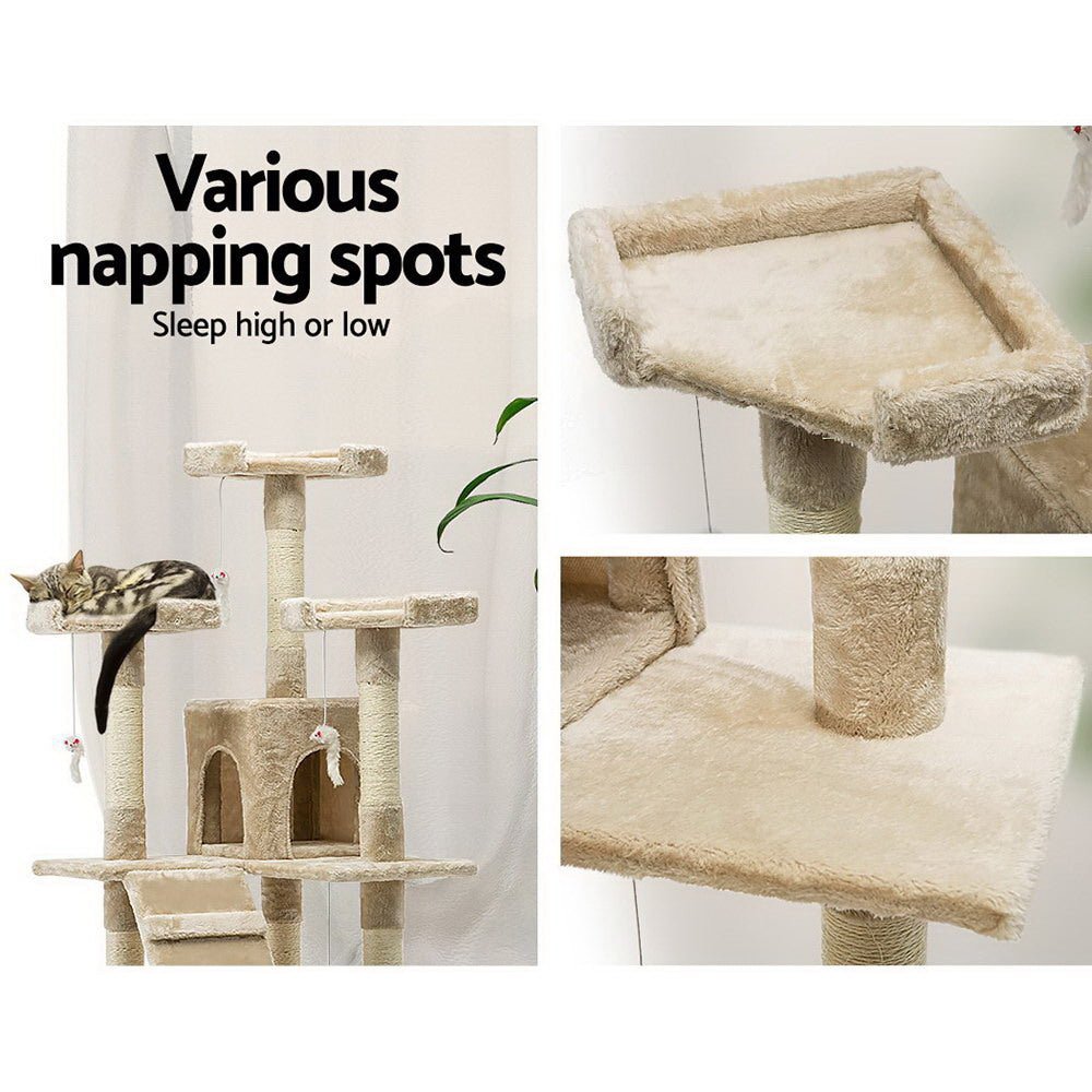 Cat Tree 180cm Trees Scratching Post Scratcher Tower Condo House Furniture Wood Beige - Pet Care > Cat Supplies - Rivercity House & Home Co. (ABN 18 642 972 209) - Affordable Modern Furniture Australia