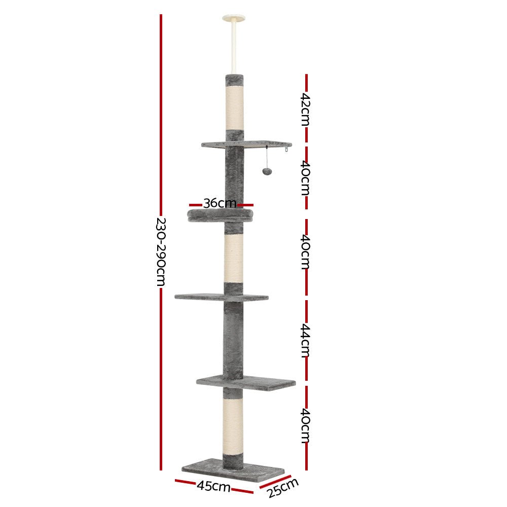 Cat Tree 290cm Tower Scratching Post Scratcher Floor to Ceiling Cats Bed - Pet Care > Cat Supplies > Cat Scratching Posts - Rivercity House & Home Co. (ABN 18 642 972 209) - Affordable Modern Furniture Australia