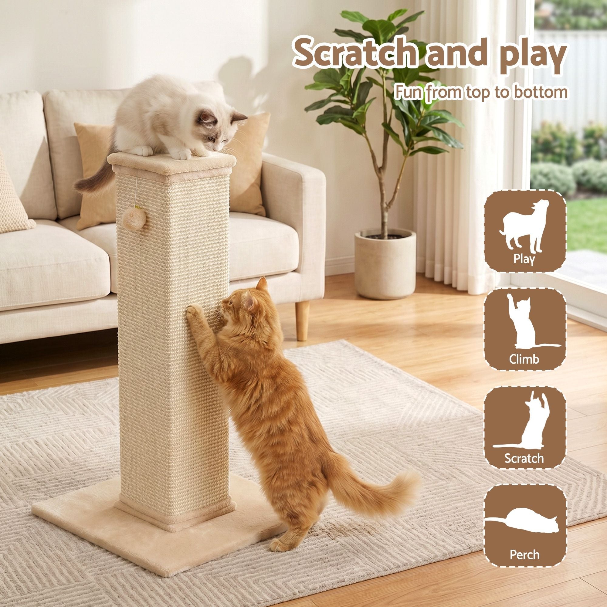 Cat Tree 89cm Scratching Post Tower Scratcher Wood Condo Bed House Trees Beige - Pet Care > Cat Supplies > Cat Scratchers - Rivercity House & Home Co. (ABN 18 642 972 209) - Affordable Modern Furniture Australia