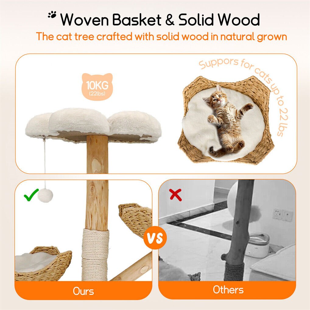 Cat Tree Scratcher with Plush Cushion, Sisal Posts & Willow Wood Basket - Pet Care > Cat Supplies > Cat Scratching Posts - Rivercity House & Home Co. (ABN 18 642 972 209) - Affordable Modern Furniture Australia