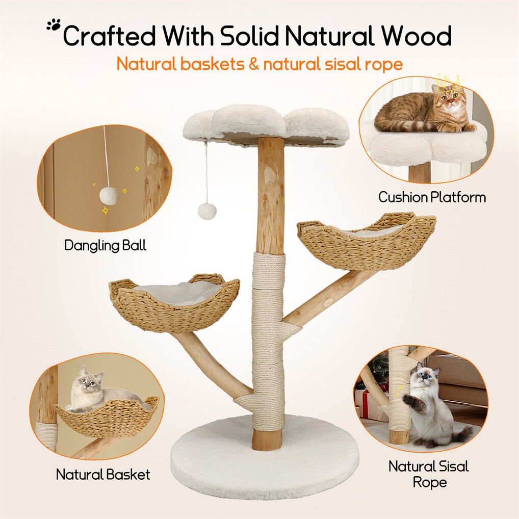 Cat Tree Scratcher with Plush Cushion, Sisal Posts & Willow Wood Basket - Pet Care > Cat Supplies > Cat Scratching Posts - Rivercity House & Home Co. (ABN 18 642 972 209) - Affordable Modern Furniture Australia