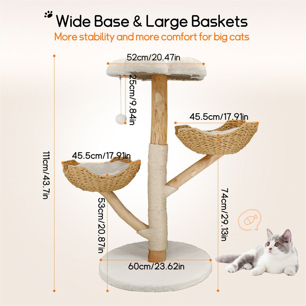 Cat Tree Scratcher with Plush Cushion, Sisal Posts & Willow Wood Basket - Pet Care > Cat Supplies > Cat Scratching Posts - Rivercity House & Home Co. (ABN 18 642 972 209) - Affordable Modern Furniture Australia