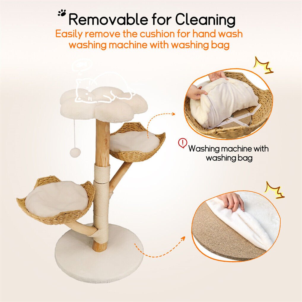 Cat Tree Scratcher with Plush Cushion, Sisal Posts & Willow Wood Basket - Pet Care > Cat Supplies > Cat Scratching Posts - Rivercity House & Home Co. (ABN 18 642 972 209) - Affordable Modern Furniture Australia
