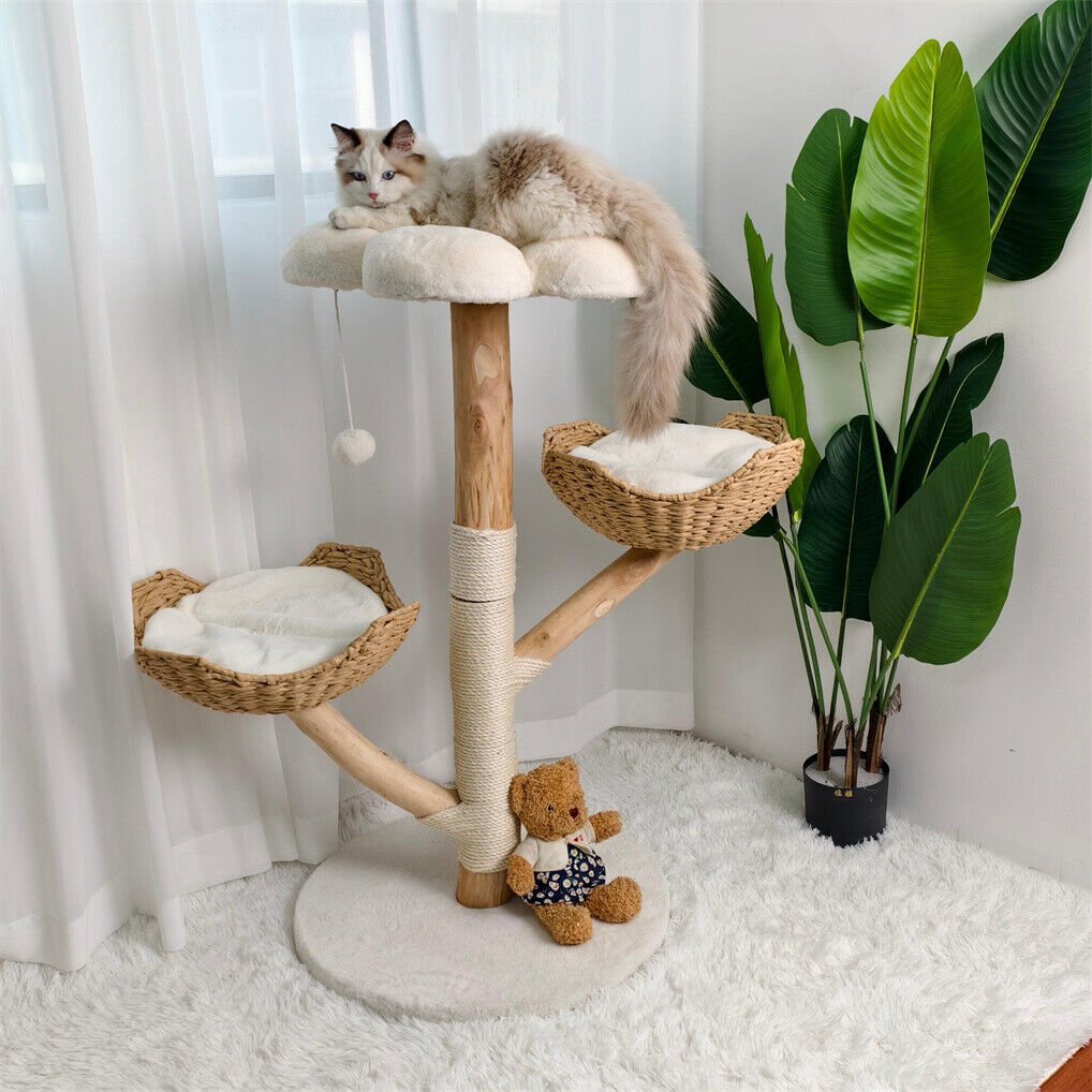 Cat Tree Scratcher with Plush Cushion, Sisal Posts & Willow Wood Basket - Pet Care > Cat Supplies > Cat Scratching Posts - Rivercity House & Home Co. (ABN 18 642 972 209) - Affordable Modern Furniture Australia