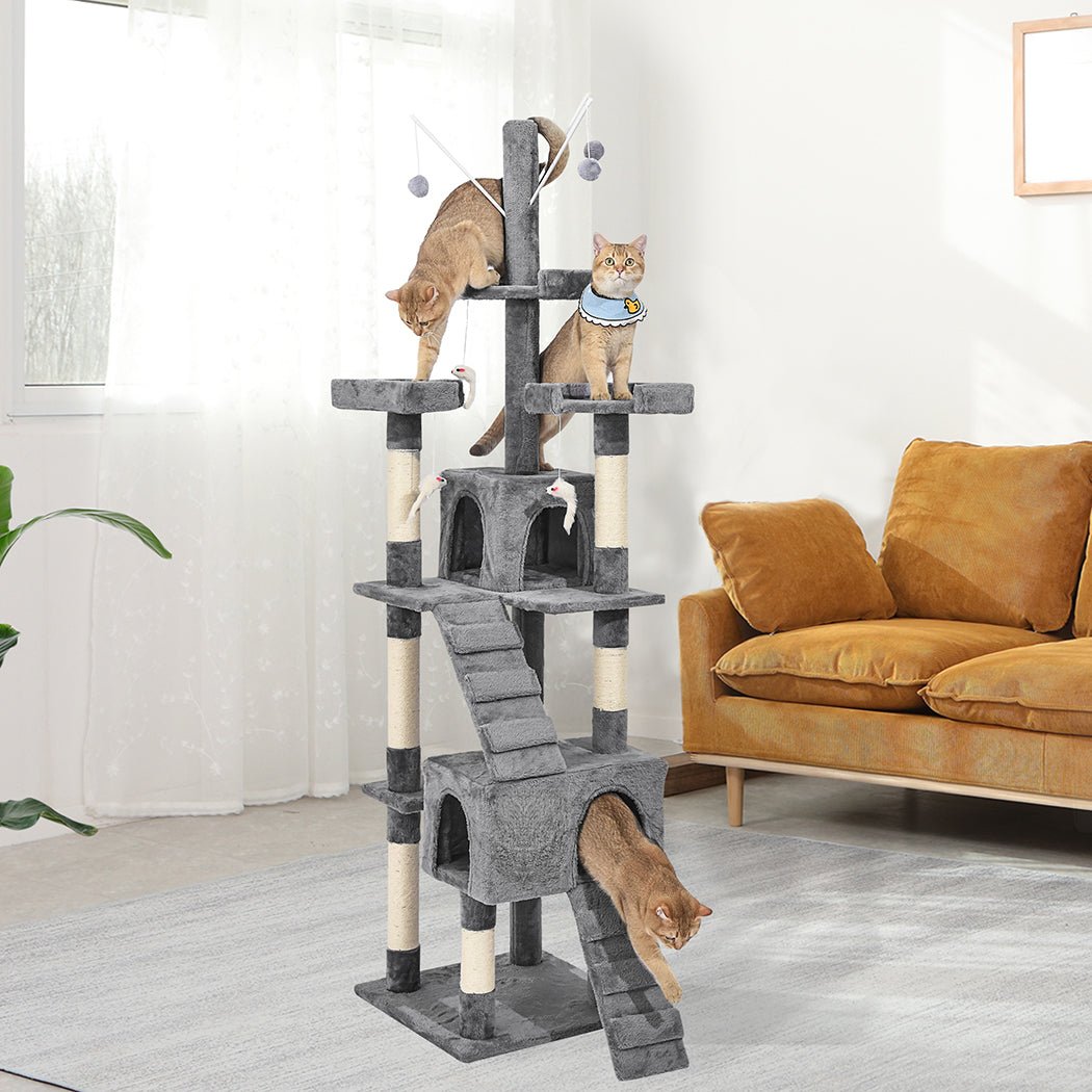 Cat Tree Scratching Post with Plush Cover and Sisal Poles - Grey - Rivercity House & Home Co. (ABN 18 642 972 209) - Affordable Modern Furniture Australia