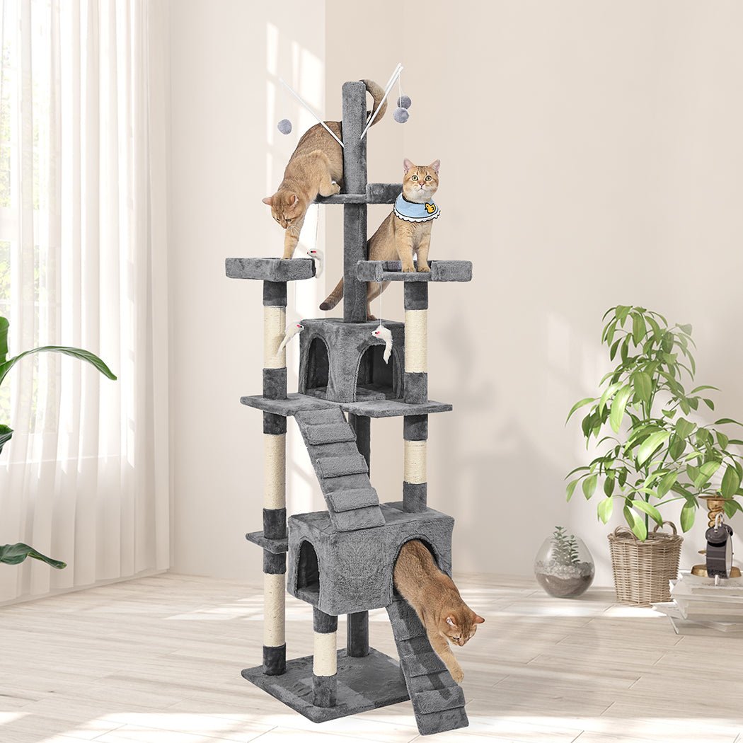 Cat Tree Scratching Post with Plush Cover and Sisal Poles - Grey - Rivercity House & Home Co. (ABN 18 642 972 209) - Affordable Modern Furniture Australia