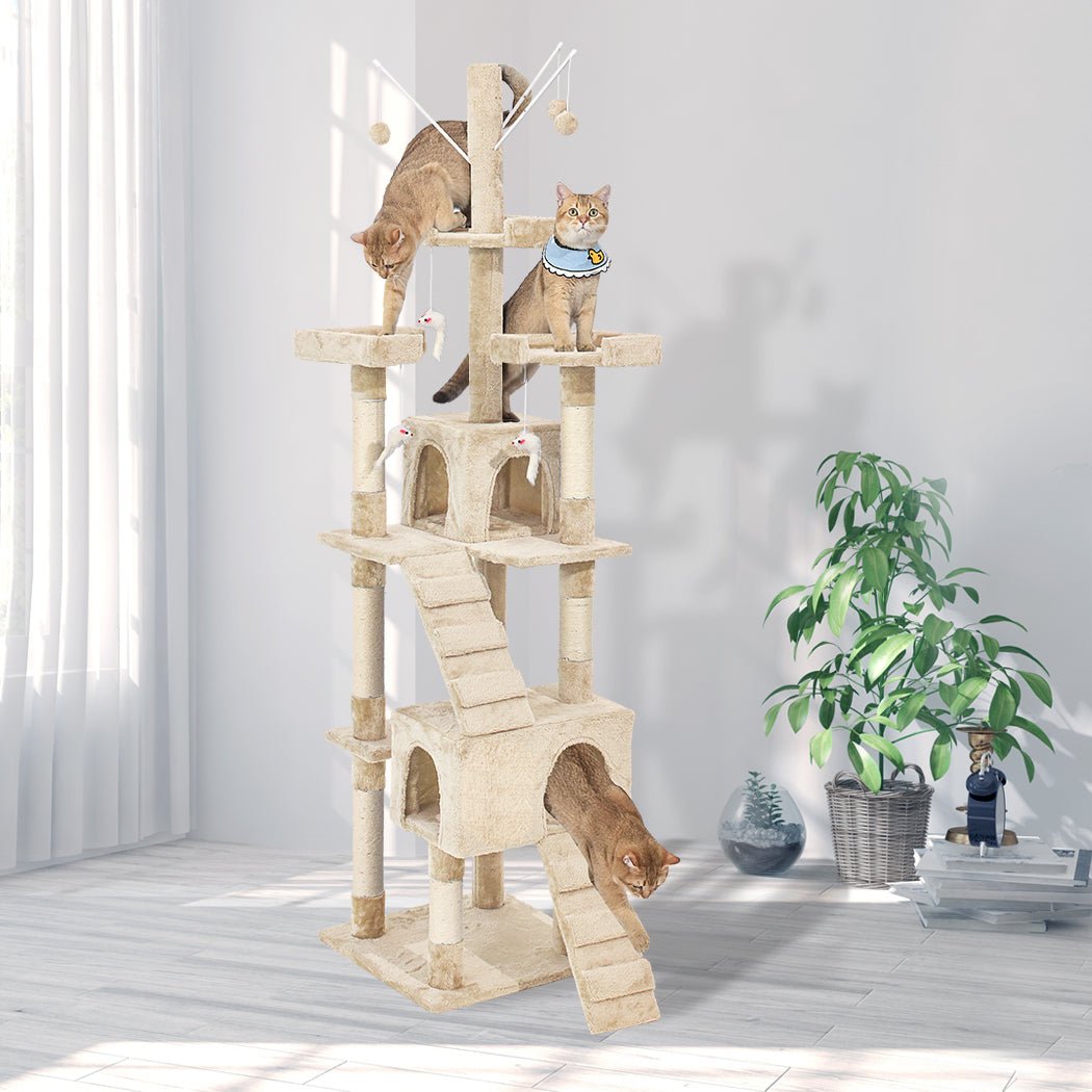 Cat Tree Scratching Post with Sisal Poles and Plush Cover - Beige - Rivercity House & Home Co. (ABN 18 642 972 209) - Affordable Modern Furniture Australia