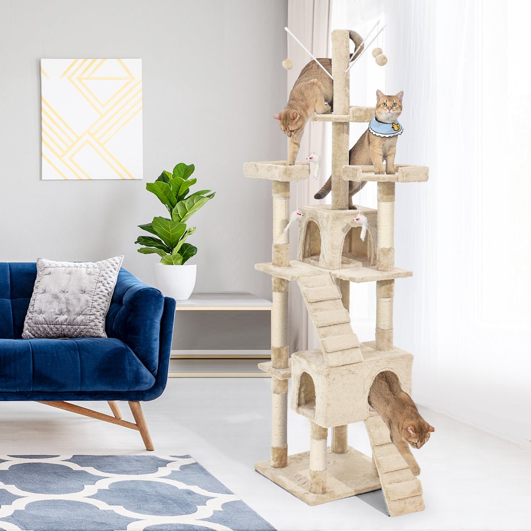 Cat Tree Scratching Post with Sisal Poles and Plush Cover - Beige - Rivercity House & Home Co. (ABN 18 642 972 209) - Affordable Modern Furniture Australia
