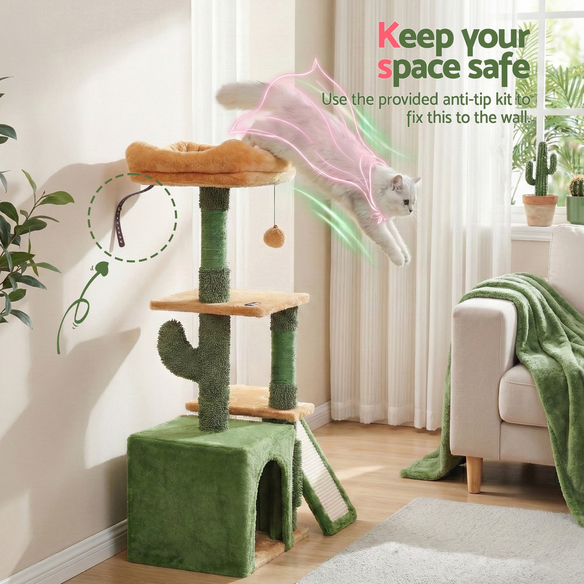 Cat Tree Tower 101cm Scratching Post Furniture Scratcher House Green - Pet Care > Cat Supplies > Cat Scratching Posts - Rivercity House & Home Co. (ABN 18 642 972 209) - Affordable Modern Furniture Australia
