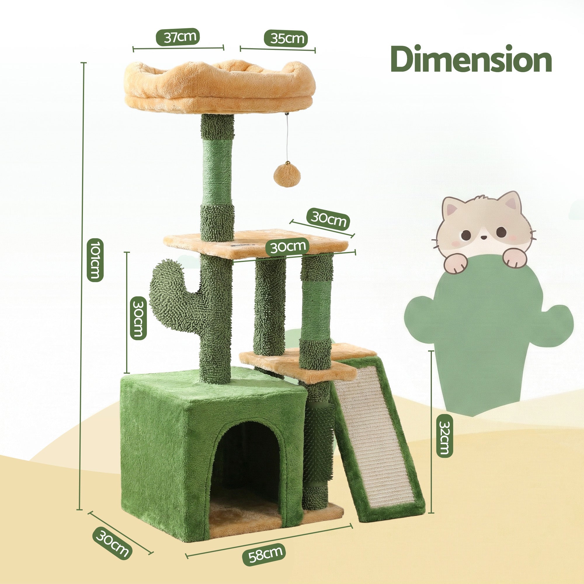 Cat Tree Tower 101cm Scratching Post Furniture Scratcher House Green - Pet Care > Cat Supplies > Cat Scratching Posts - Rivercity House & Home Co. (ABN 18 642 972 209) - Affordable Modern Furniture Australia