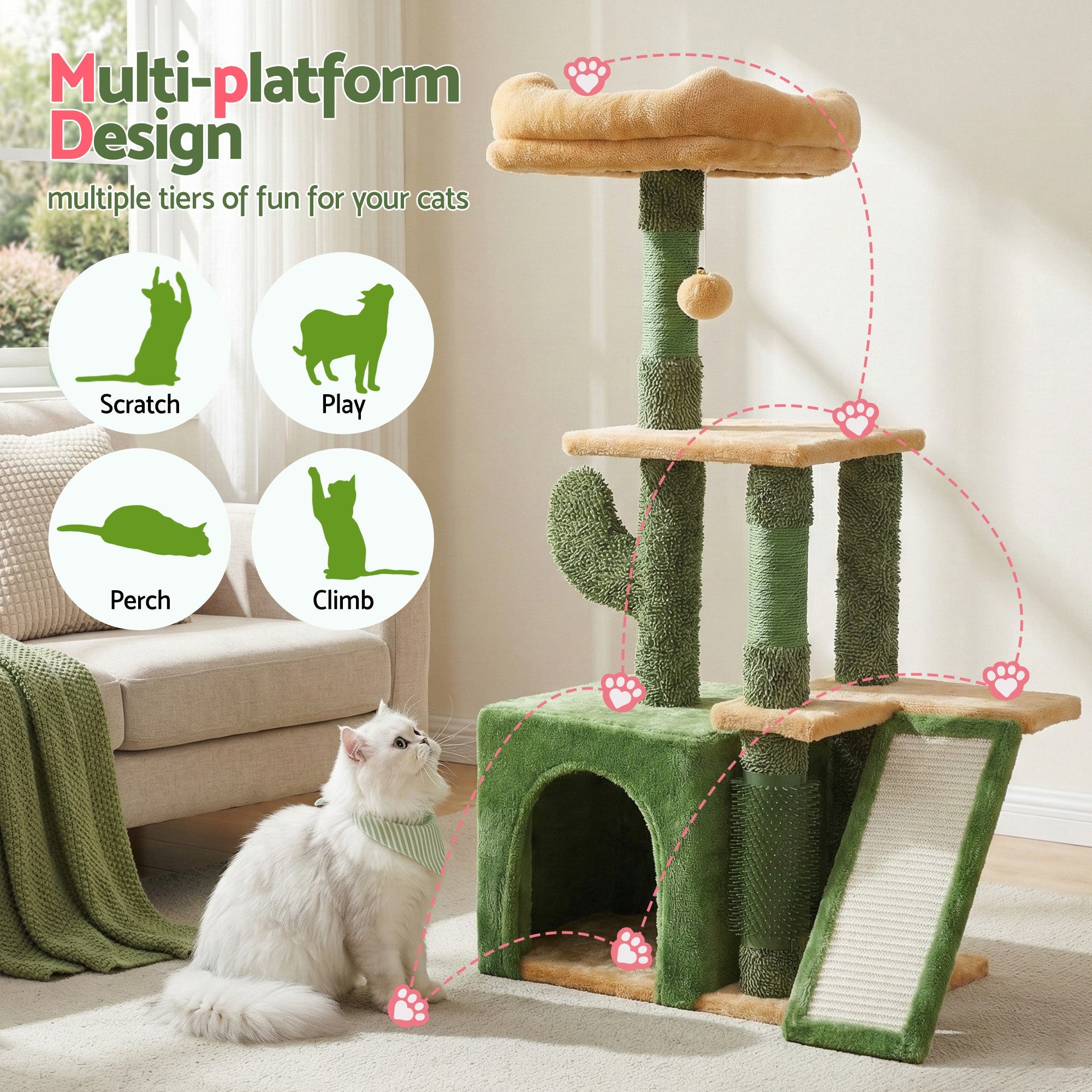 Cat Tree Tower 101cm Scratching Post Furniture Scratcher House Green - Pet Care > Cat Supplies > Cat Scratching Posts - Rivercity House & Home Co. (ABN 18 642 972 209) - Affordable Modern Furniture Australia