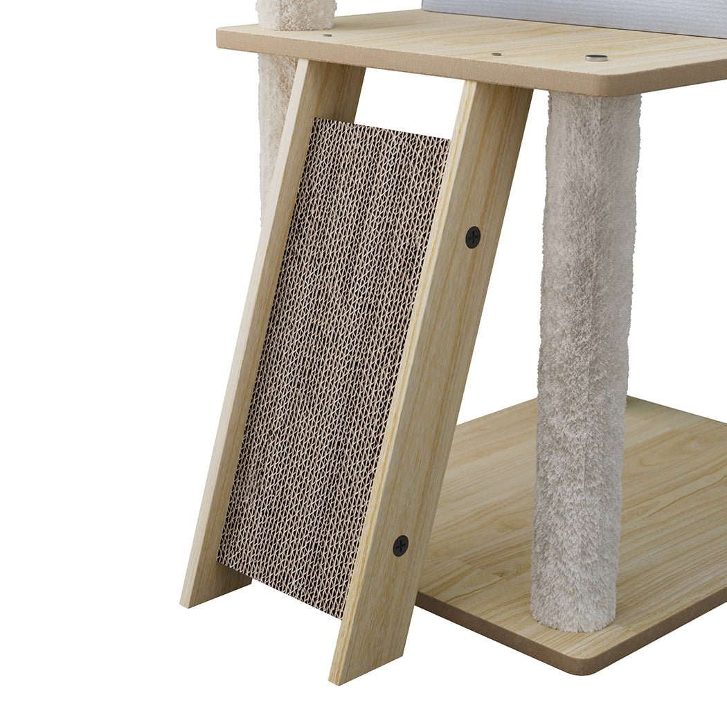 Cat Tree Tower 120cm Wood Condo Scratcher with Capsule Bed - Beige - Rivercity House & Home Co. (ABN 18 642 972 209) - Affordable Modern Furniture Australia
