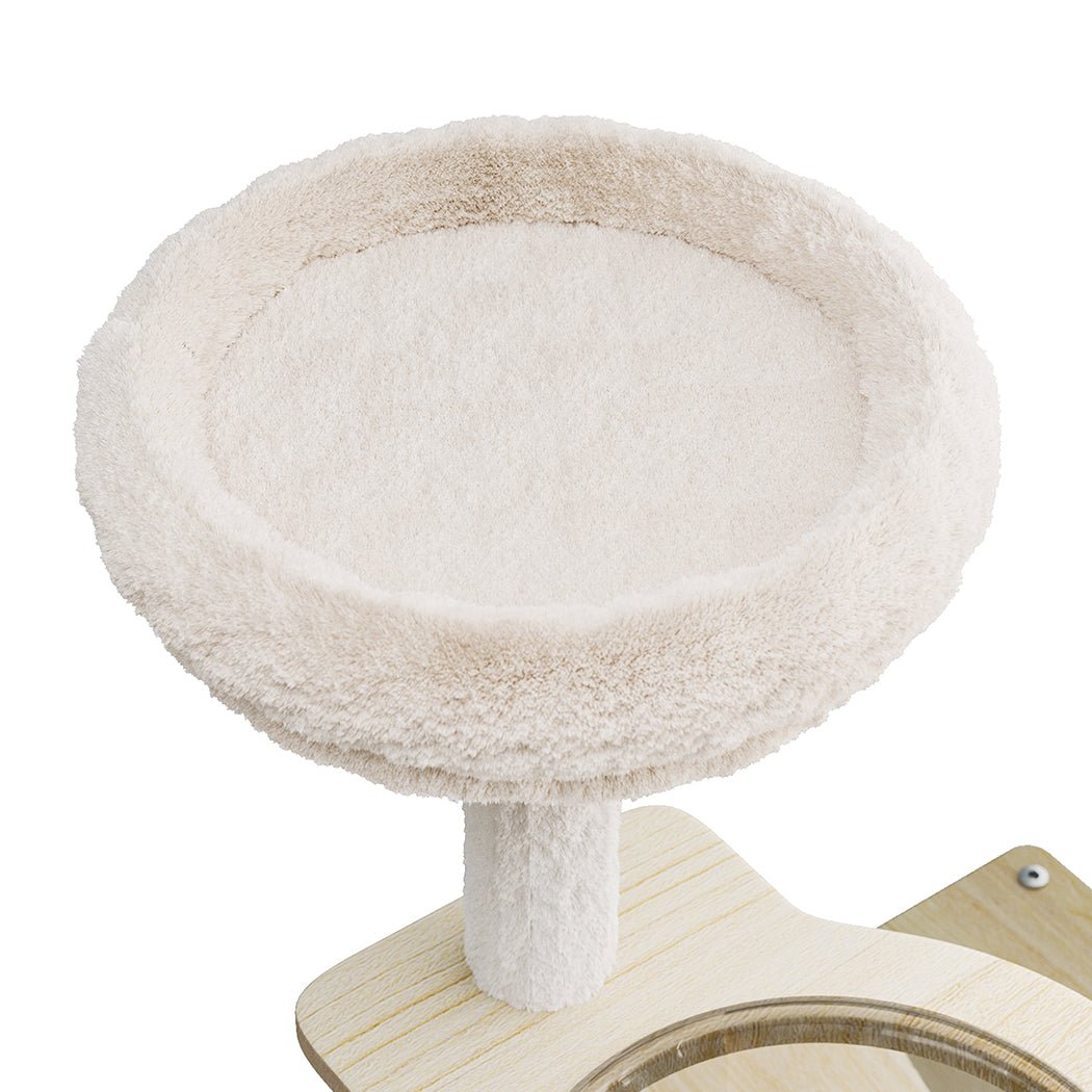 Cat Tree Tower 120cm Wood Condo Scratcher with Capsule Bed - Beige - Rivercity House & Home Co. (ABN 18 642 972 209) - Affordable Modern Furniture Australia