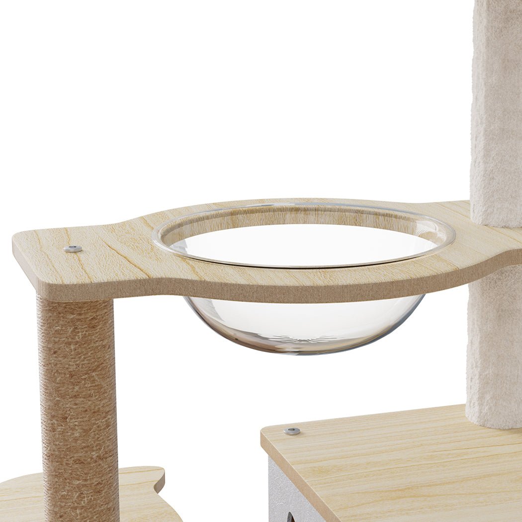 Cat Tree Tower 120cm Wood Condo Scratcher with Capsule Bed - Beige - Rivercity House & Home Co. (ABN 18 642 972 209) - Affordable Modern Furniture Australia