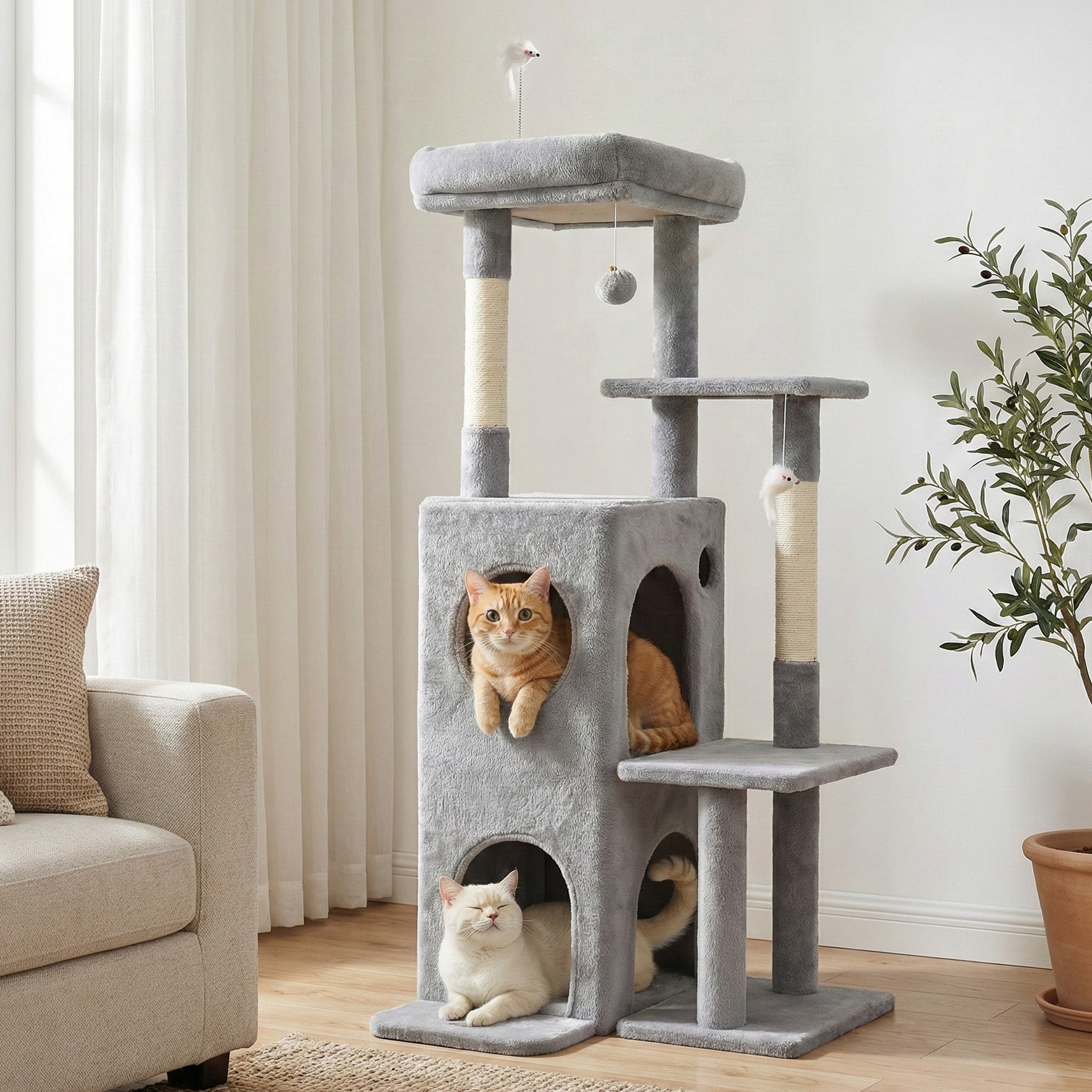 Cat Tree Tower 127cm Scratching Post Furniture Scratcher House Light Grey - Pet Care > Cat Supplies > Cat Scratching Posts - Rivercity House & Home Co. (ABN 18 642 972 209) - Affordable Modern Furniture Australia