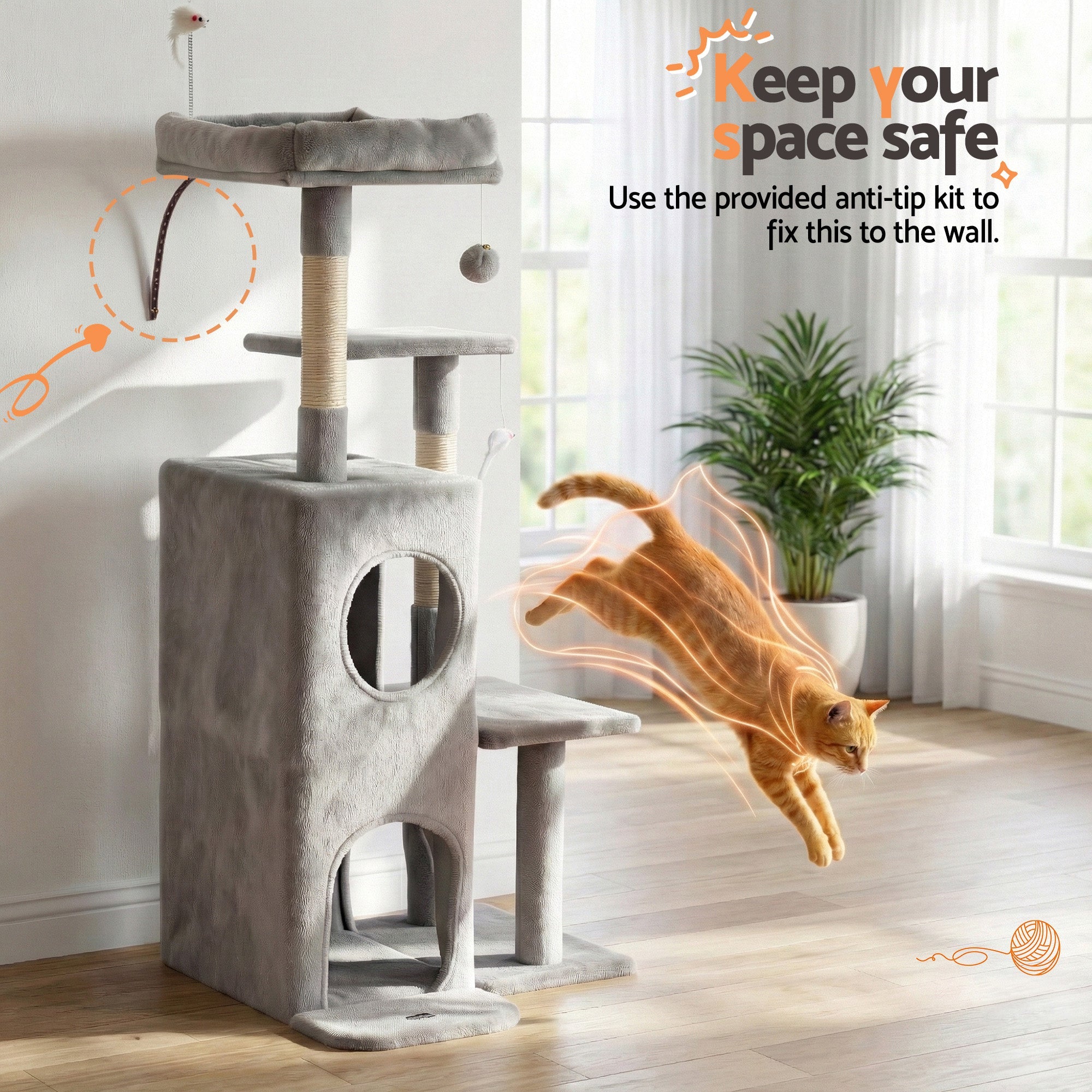 Cat Tree Tower 127cm Scratching Post Furniture Scratcher House Light Grey - Pet Care > Cat Supplies > Cat Scratching Posts - Rivercity House & Home Co. (ABN 18 642 972 209) - Affordable Modern Furniture Australia