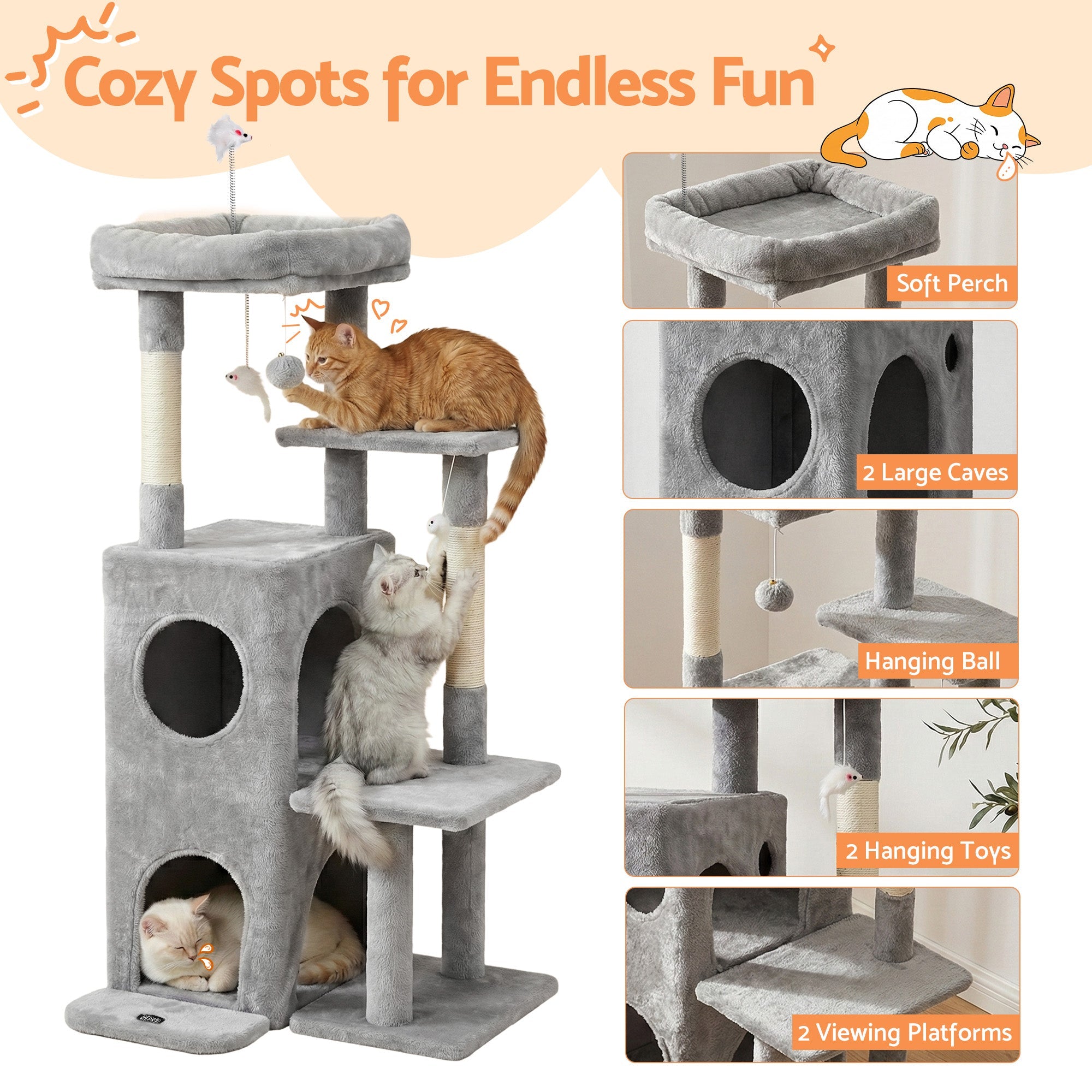 Cat Tree Tower 127cm Scratching Post Furniture Scratcher House Light Grey - Pet Care > Cat Supplies > Cat Scratching Posts - Rivercity House & Home Co. (ABN 18 642 972 209) - Affordable Modern Furniture Australia