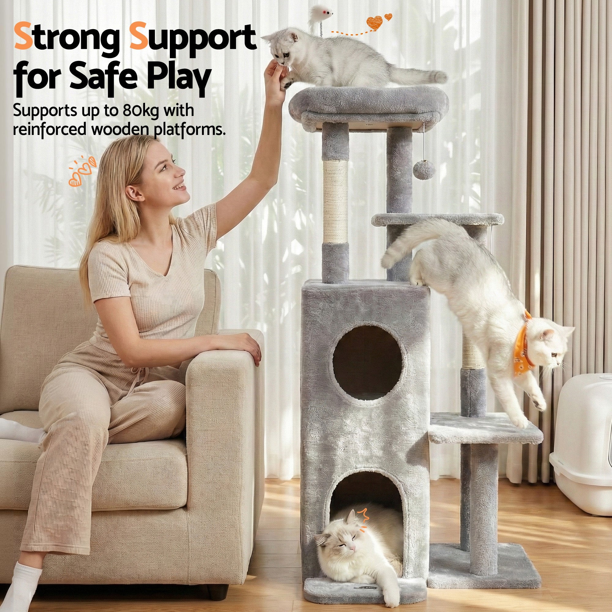 Cat Tree Tower 127cm Scratching Post Furniture Scratcher House Light Grey - Pet Care > Cat Supplies > Cat Scratching Posts - Rivercity House & Home Co. (ABN 18 642 972 209) - Affordable Modern Furniture Australia
