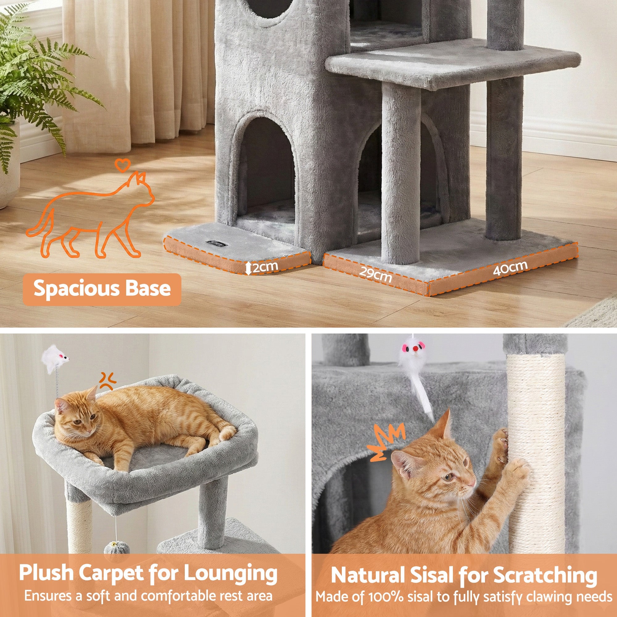 Cat Tree Tower 127cm Scratching Post Furniture Scratcher House Light Grey - Pet Care > Cat Supplies > Cat Scratching Posts - Rivercity House & Home Co. (ABN 18 642 972 209) - Affordable Modern Furniture Australia