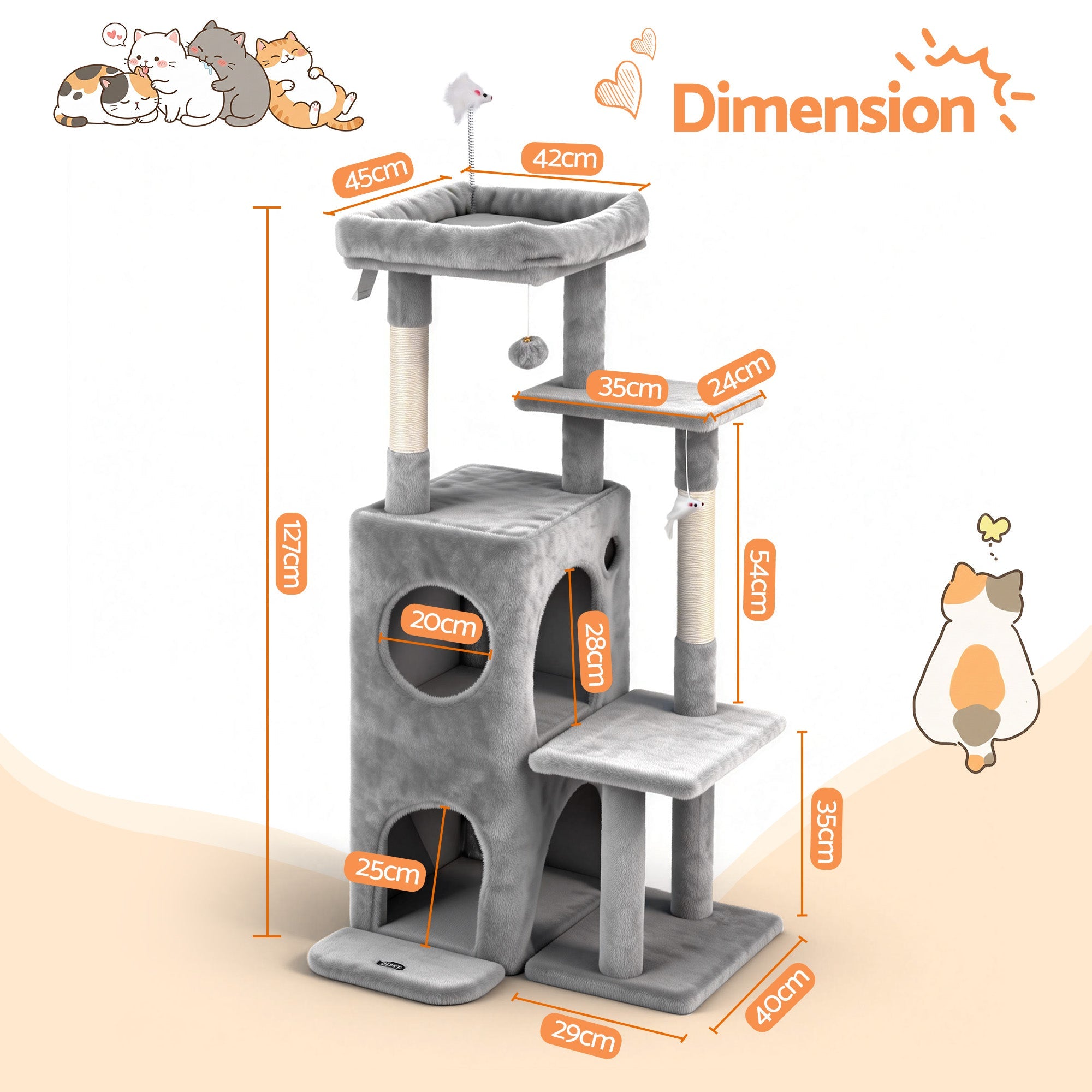 Cat Tree Tower 127cm Scratching Post Furniture Scratcher House Light Grey - Pet Care > Cat Supplies > Cat Scratching Posts - Rivercity House & Home Co. (ABN 18 642 972 209) - Affordable Modern Furniture Australia