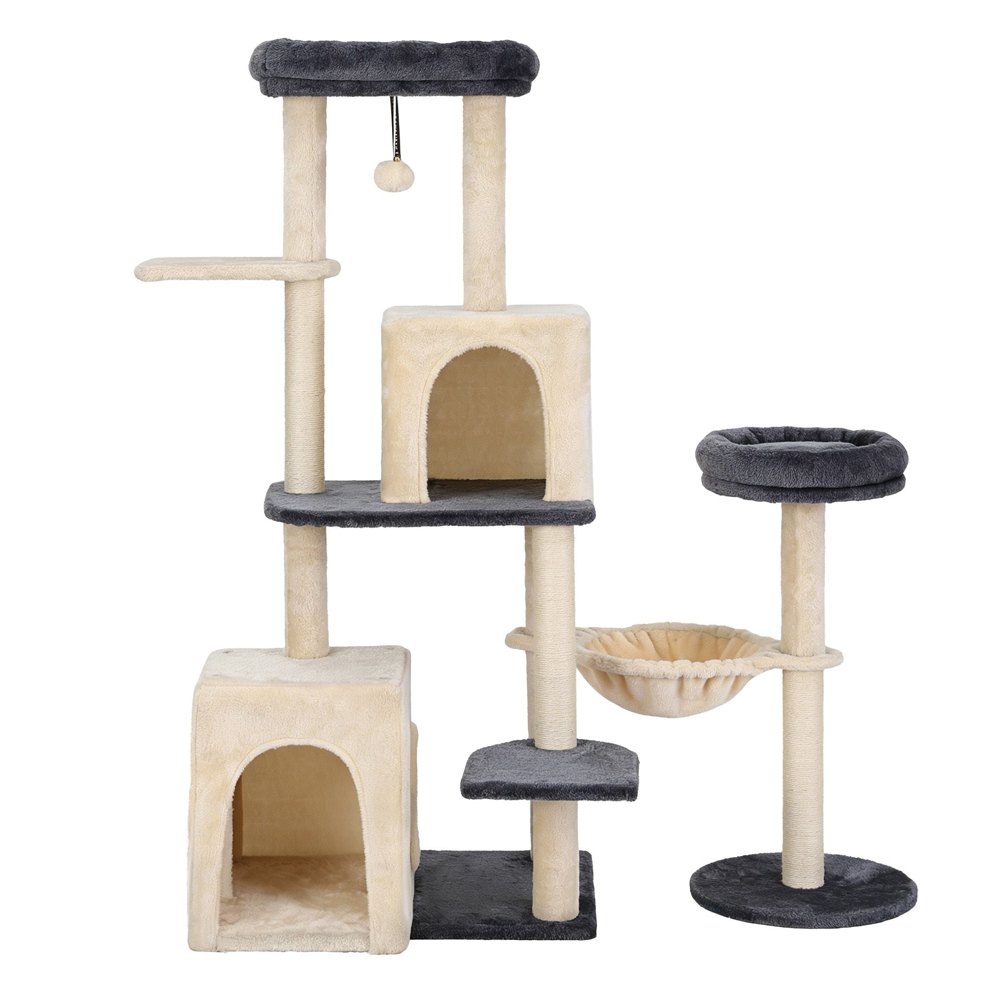Cat Tree Tower 133cm Rotatable L - Shape Design Scratching Post Furniture Scratcher House Grey & Beige - Pet Care > Cat Supplies > Cat Scratchers - Rivercity House & Home Co. (ABN 18 642 972 209) - Affordable Modern Furniture Australia