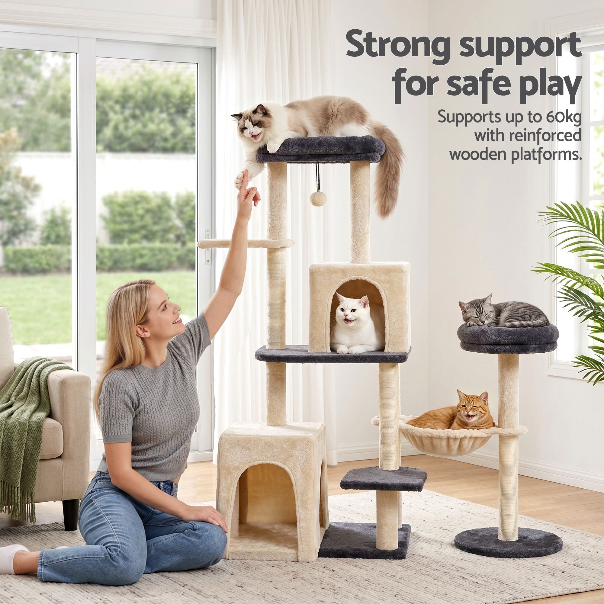 Cat Tree Tower 133cm Rotatable L - Shape Design Scratching Post Furniture Scratcher House Grey & Beige - Pet Care > Cat Supplies > Cat Scratchers - Rivercity House & Home Co. (ABN 18 642 972 209) - Affordable Modern Furniture Australia