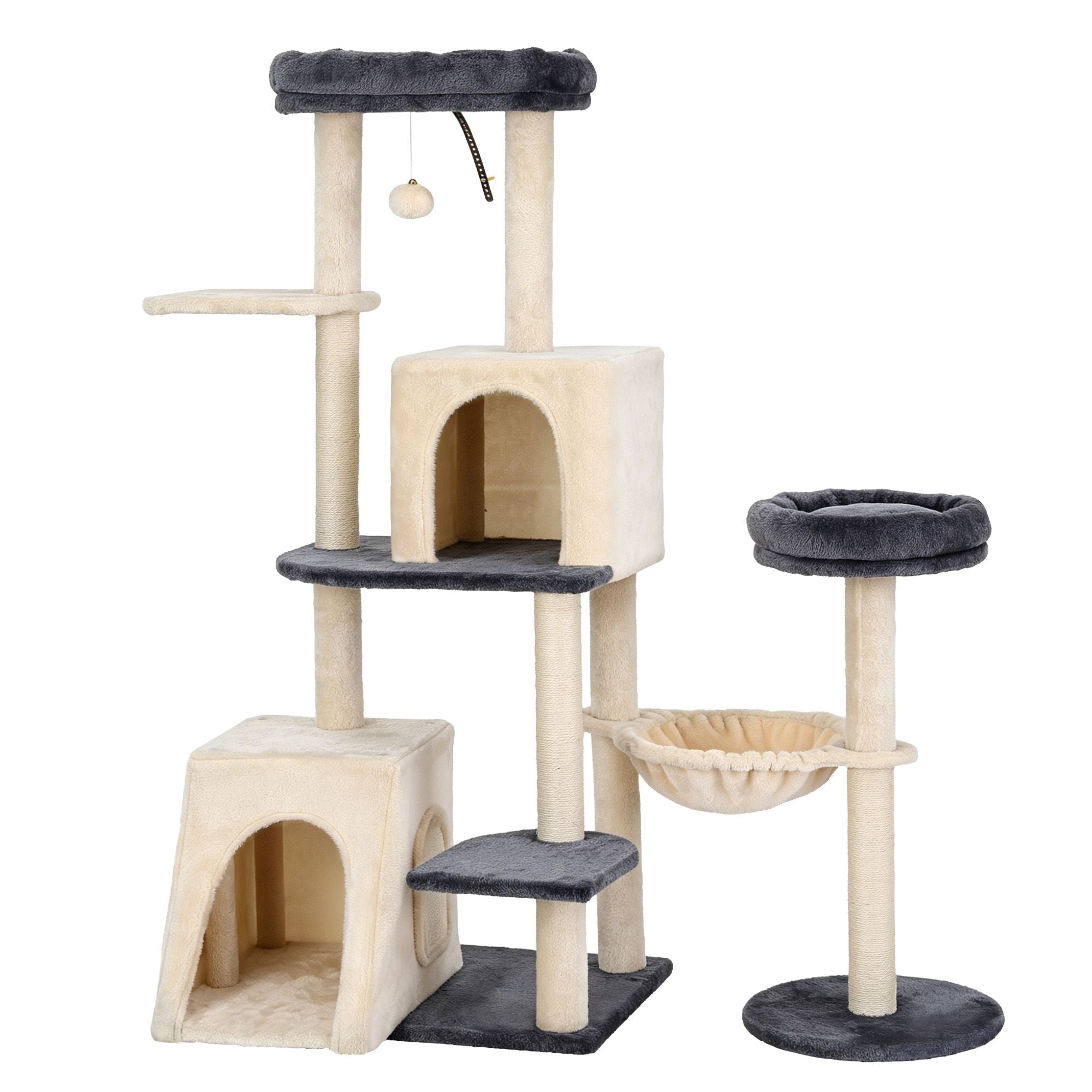 Cat Tree Tower 133cm Rotatable L - Shape Design Scratching Post Furniture Scratcher House Grey & Beige - Pet Care > Cat Supplies > Cat Scratchers - Rivercity House & Home Co. (ABN 18 642 972 209) - Affordable Modern Furniture Australia